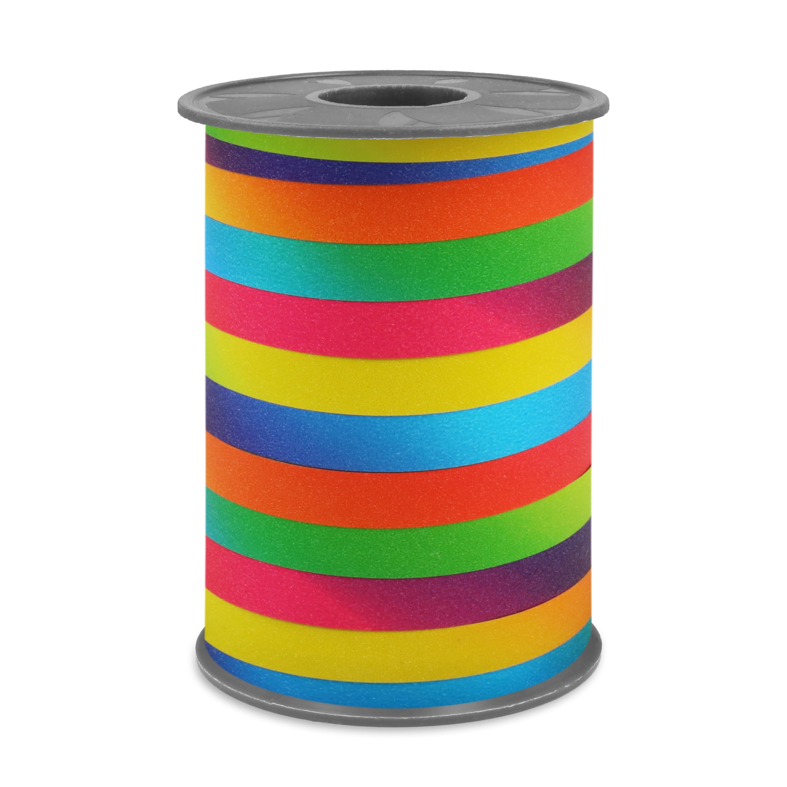 PRÄSENT POLY GLITTER Ringelband rainbow, 100 m Geschenkband, Schleifenband in Regenbogenfarben, 10 mm Breite, edles Dekoband für festliche Anlässe