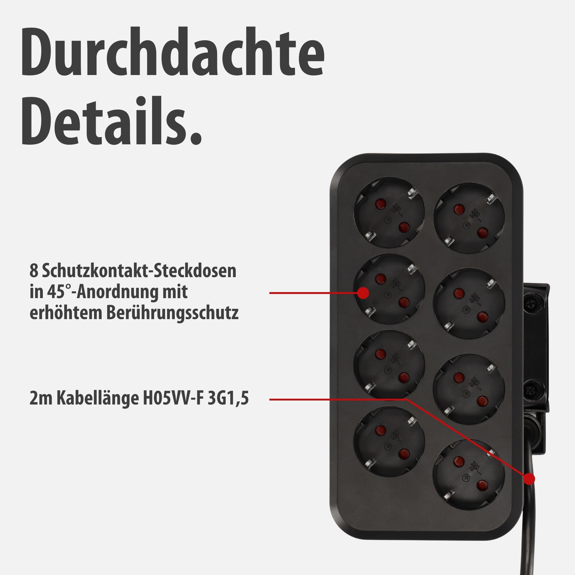brennenstuhl®Estilo Duplex Tischsteckdosenleiste 10-Fach mit Schalter | Steckdosenleiste mit USB C Power Delivery, 1x USB C und 1x USB A, 10x Schutzkontakt-Steckdosen, 2m, silber/schwarz