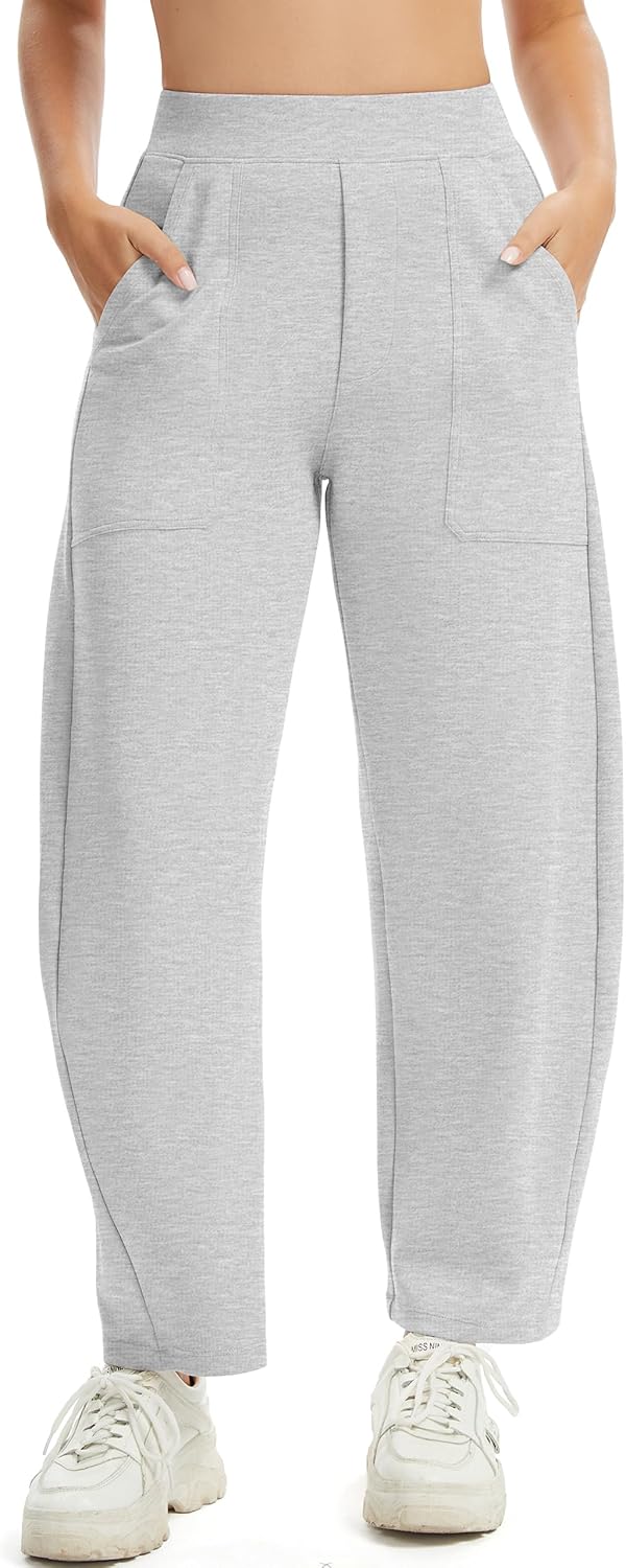 Womens Baggy Wide Leg Pants Barrel Leg Sweatpants Casual Elastic Waisted Stretch Travel Pants with Pockets - Image 3