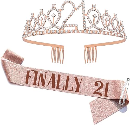 Miniatura 8 de FUNSACHY Juego de tiara de banda y diamantes de imitación de 21 cumpleaños, regalos de cumpleaños de 21 años para ella, decoraciones de fiesta de 21