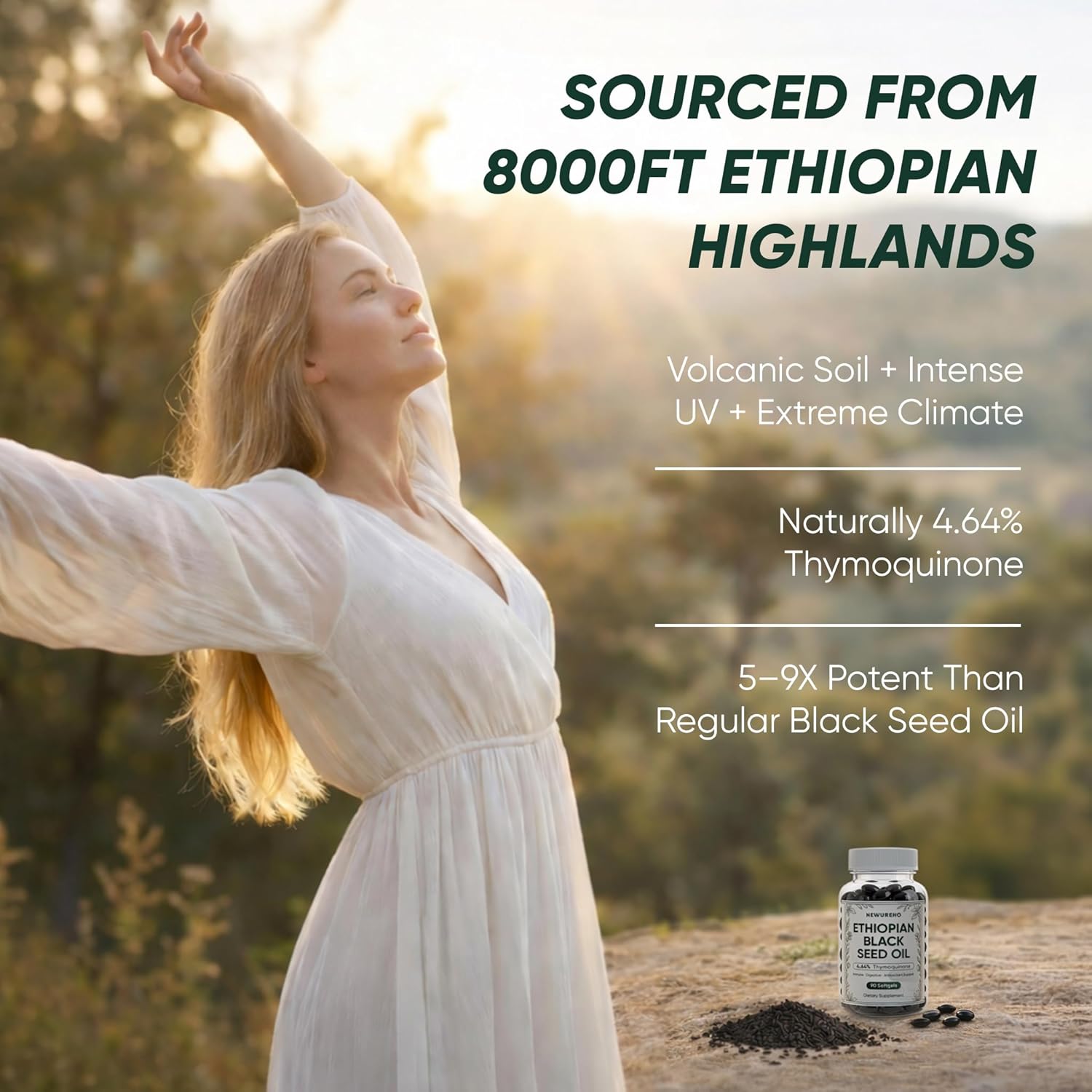 Ethiopian Black Seed Oil, 100% Pure Black Seed Oil 800mg Supplement, Supports Immune & Digestive Health, Easy-to-Swallow Softgels, 60 Softgels