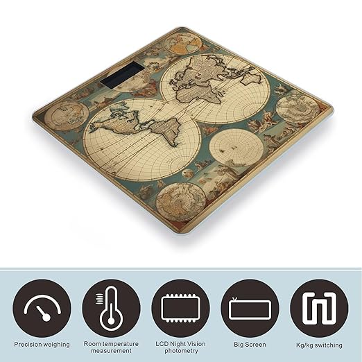 Báscula Digital Retro World Map con LED miniatura 3