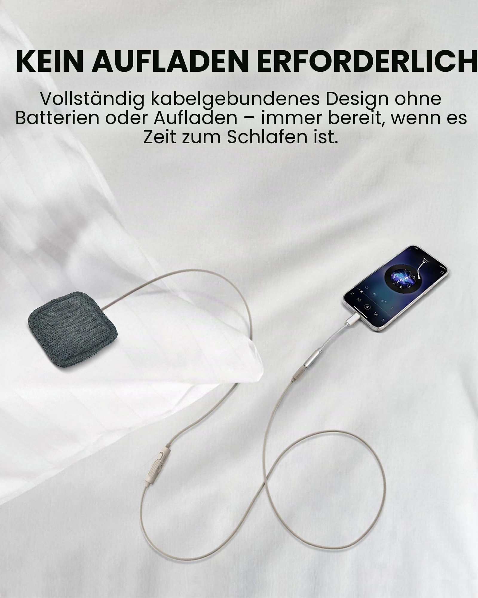 Avantree Slumber Mini – Kabelgebundener Kissenlautsprecher Zum Schlafen, Sanfter Schlafsound, Kein Aufladen Nötig, Inline-Lautstärkeregler, USB-C & AUX, Für Podcasts & Hörbücher