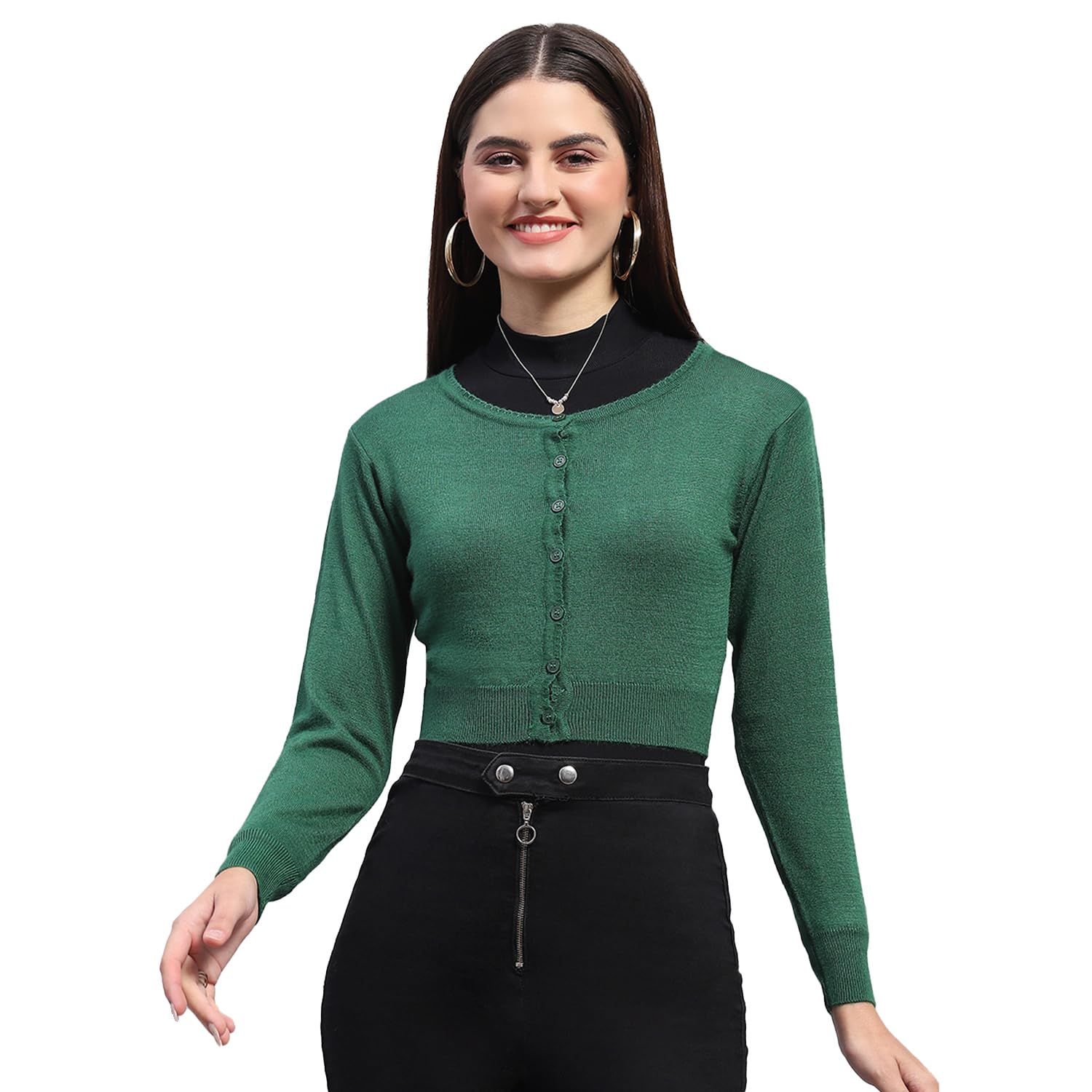 Womens Solid Round Neck Full Sleeve Wool Blend Cardigan Sweater (1232789FS)-image-20