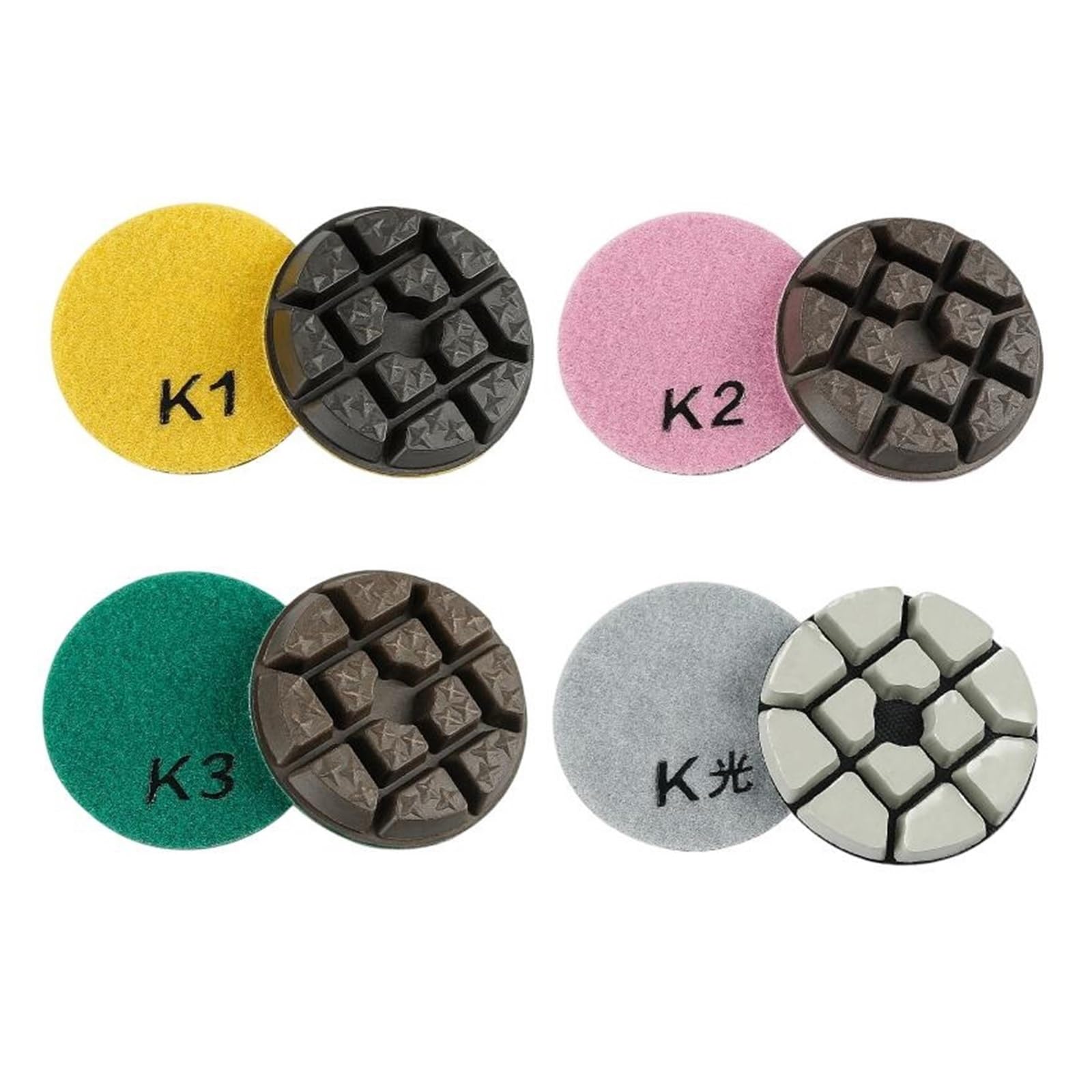Juego de 4 almohadillas de pulido de 3 pulgadas y 80 mm para uso en seco, suelos de cemento y terrazo, juego de almohadillas de pulido de 4 pasos para renovación, molienda y pulido, incluye mezcla de