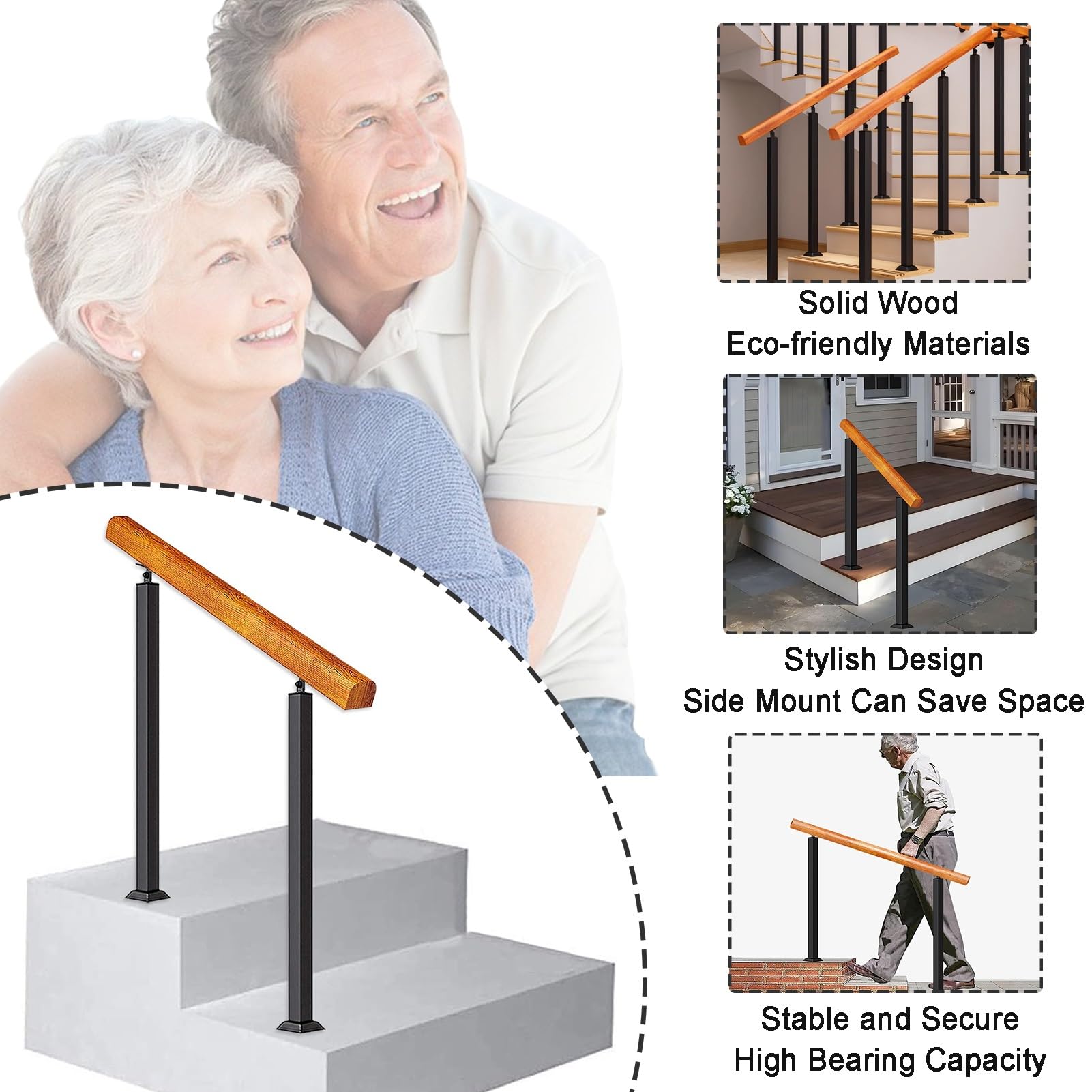 Cartel de madera para escalones – Pancarta duradera para interiores y exteriores para 3 – 4 escalones, escalera montada en el suelo para terraza y jardín – Transición segura il Solution