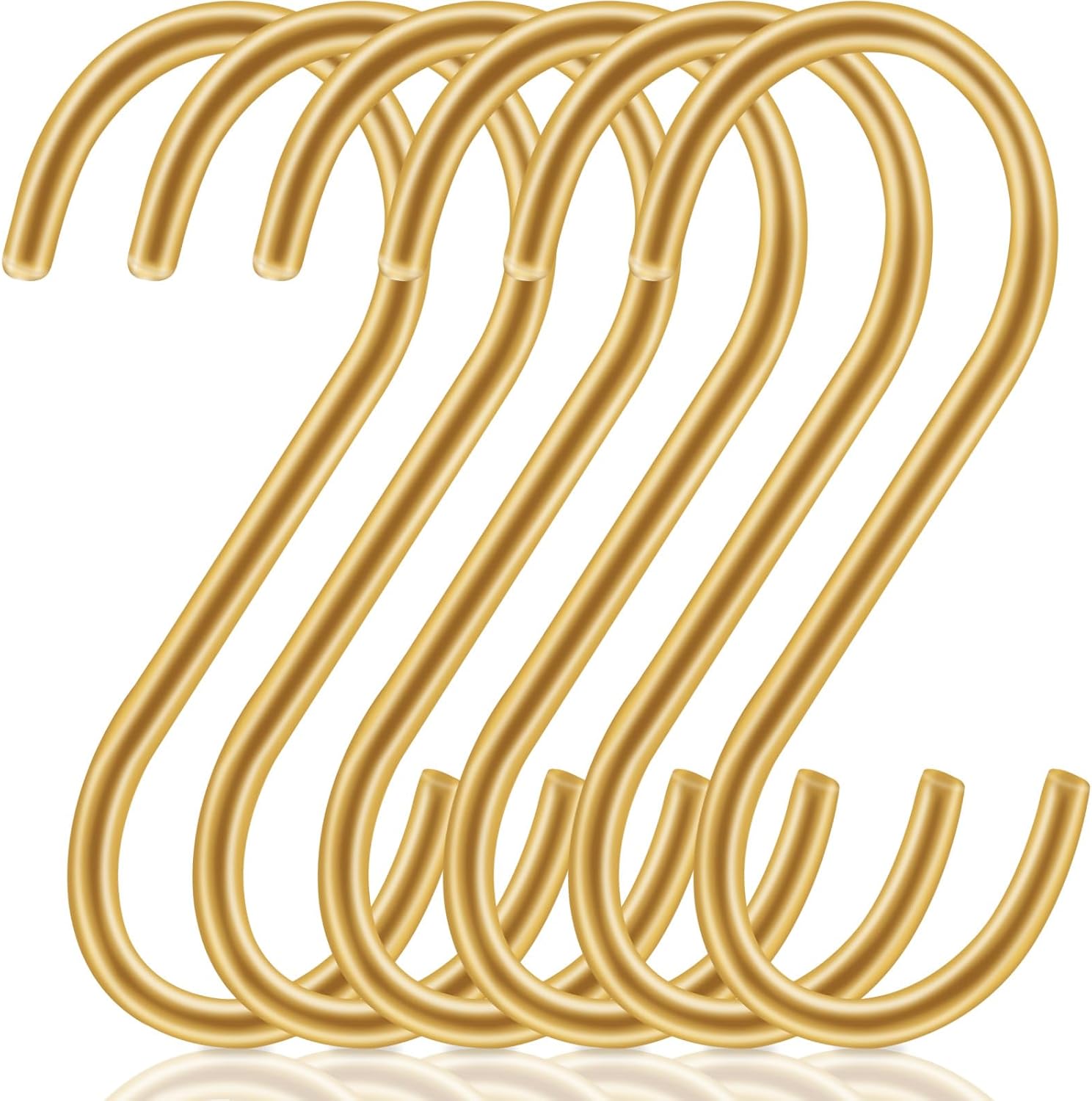 DINGEE Gold S Hooks for Hanging 3.5 Inch Brass Heavy Duty S Hook,Closet S Hook for Hanging Coat Clothes Towel Jean,Utility Hook for Pots Pans Plants Kitchen 6 Pack