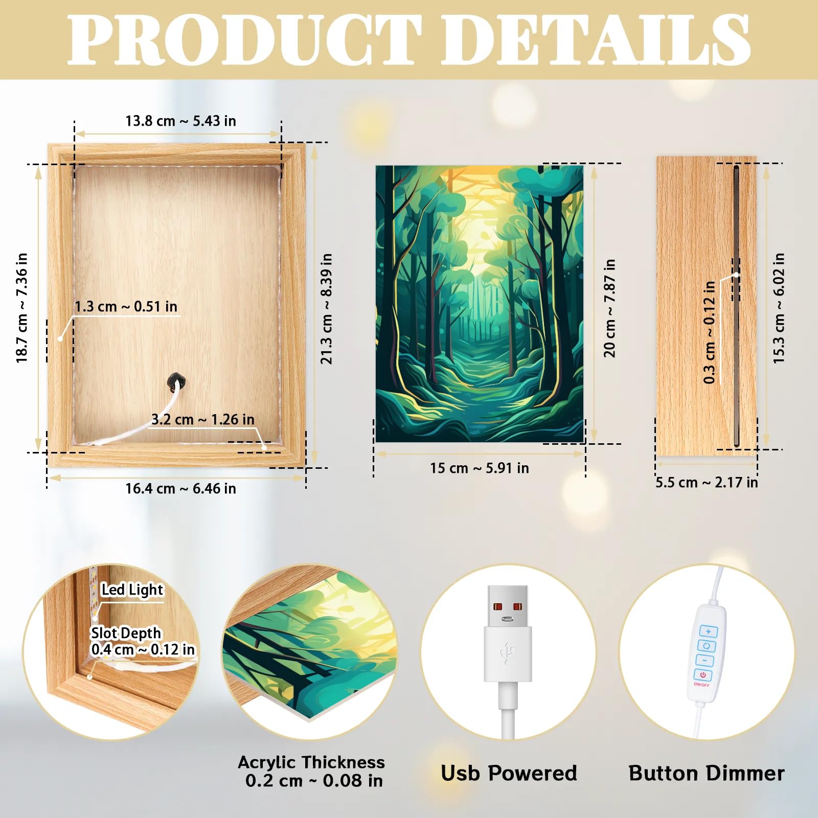 Light Up Painting, Abstract Forest Wall Art Picture Light Magical Forest Light Up Art Frame, 10 Brightness USB Powered 3 Lighting Modes, Anxiety Relief Gift for Bedroom Home-Without Acrylic Panel