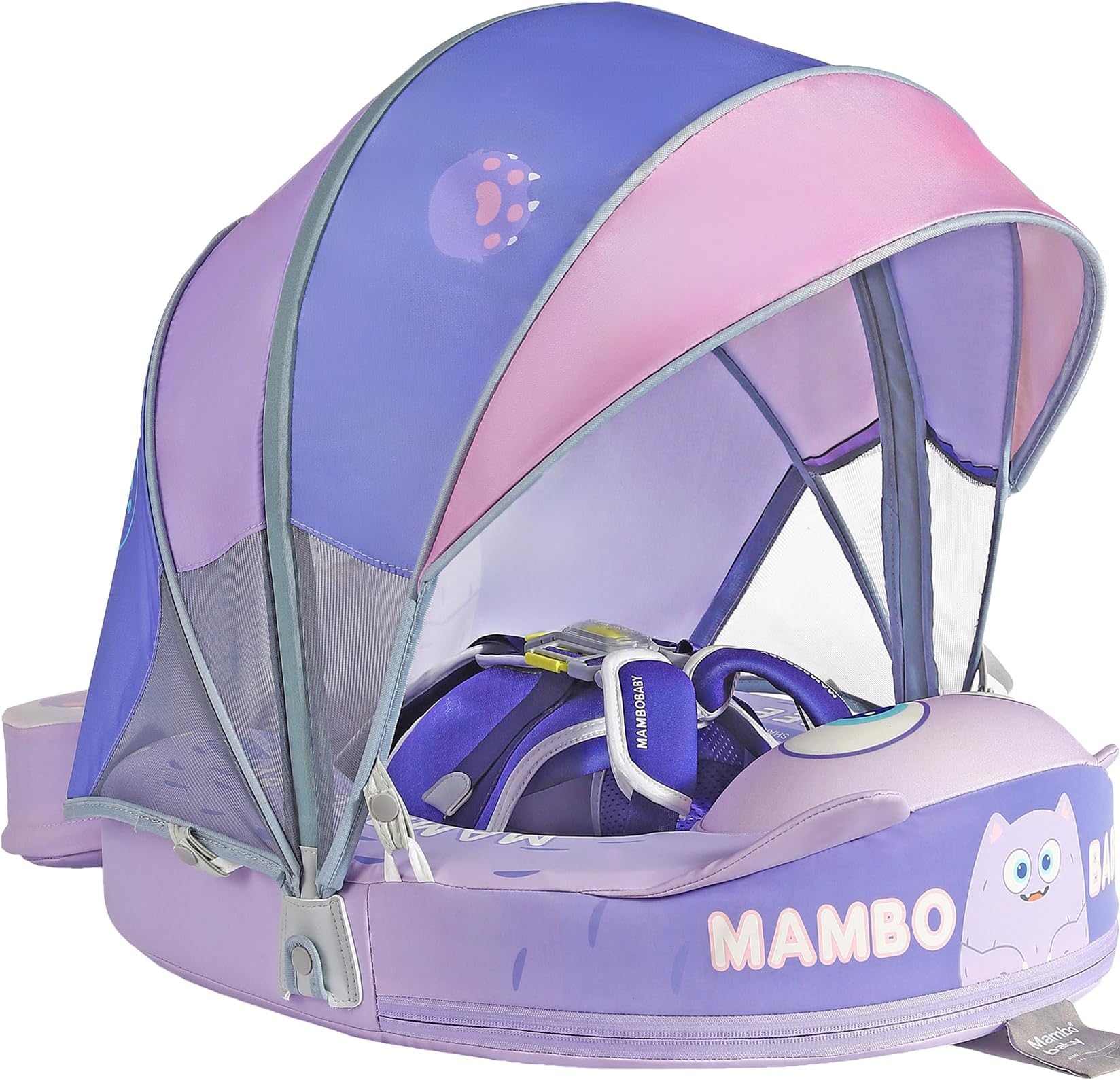 Mambobaby Float with Canopy Size Improved Non Inflatable Infant Baby Pool Float Smart Mambo Float Swim Trainer Add Tail Swim Float Mambo Float Solid Air Free Water Waist Swimming Ring