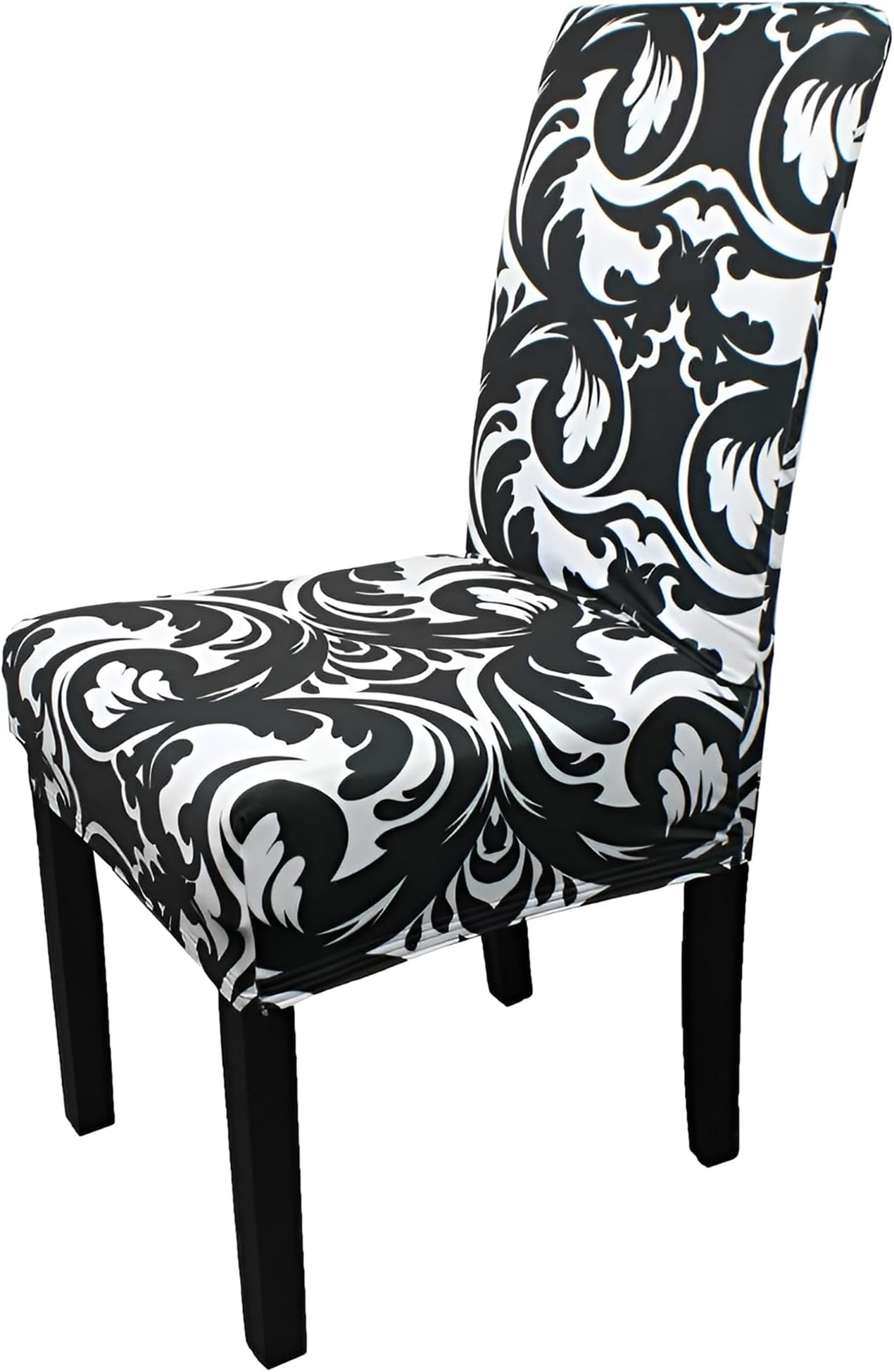Trimming Shop High Back Dining Chair Covers, Abstract Zebra - Black, 1 Pack
