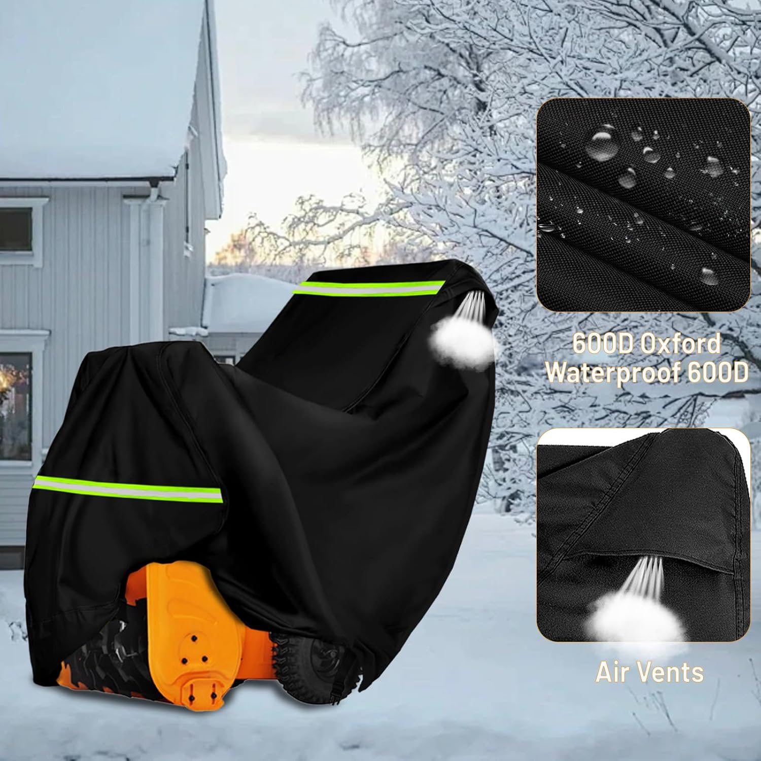Snow Blower Cover Large Heavy Duty 600D Waterproof Universal Snow Thrower Cover,Outdoor Snowblower Cover fit Most Two Stage Snowblowers(66.92" L x 33.07" W x 51.18" H)
