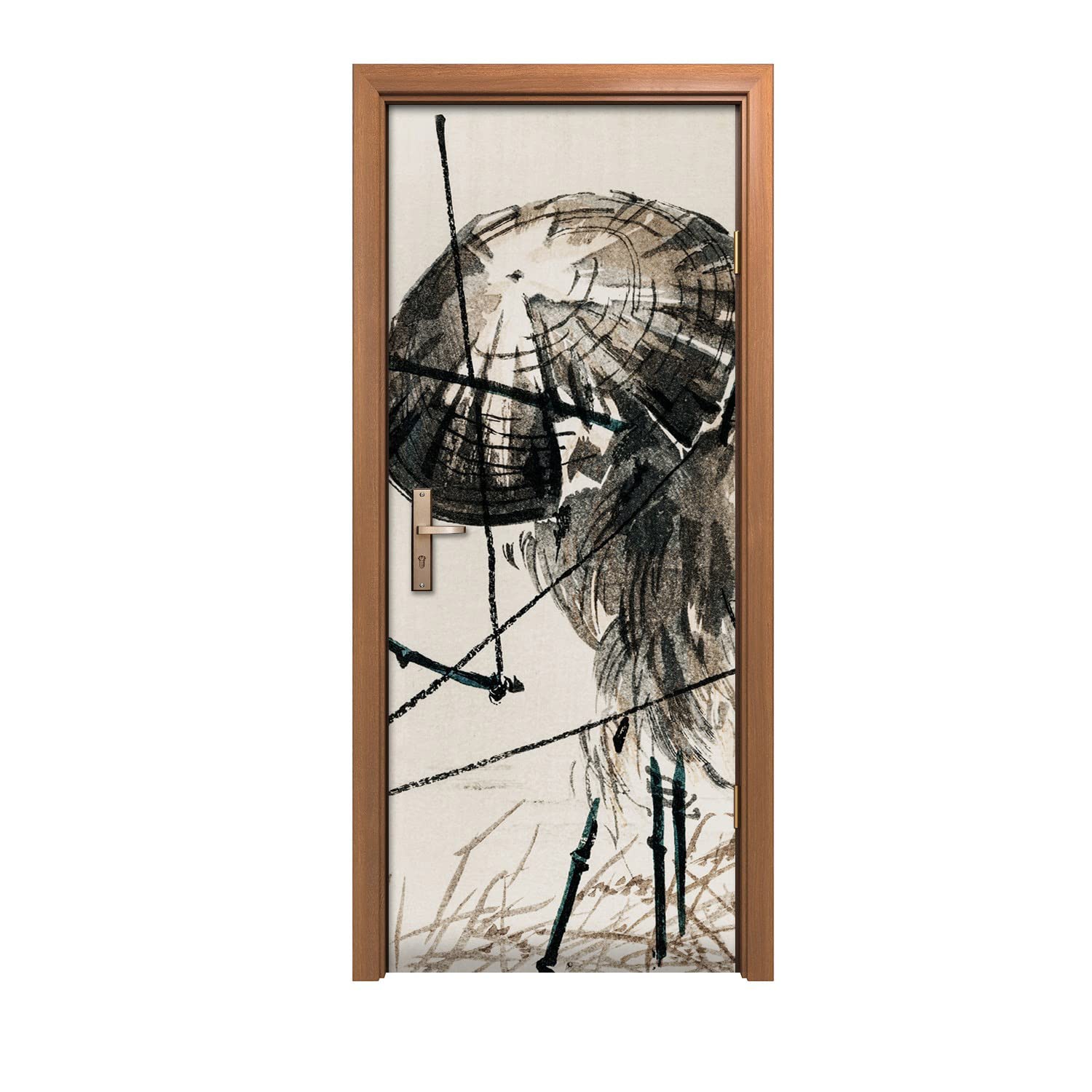 Autocollant de porte abstraction japonaise Coloray 90x200cm pour décoration murale intérieure