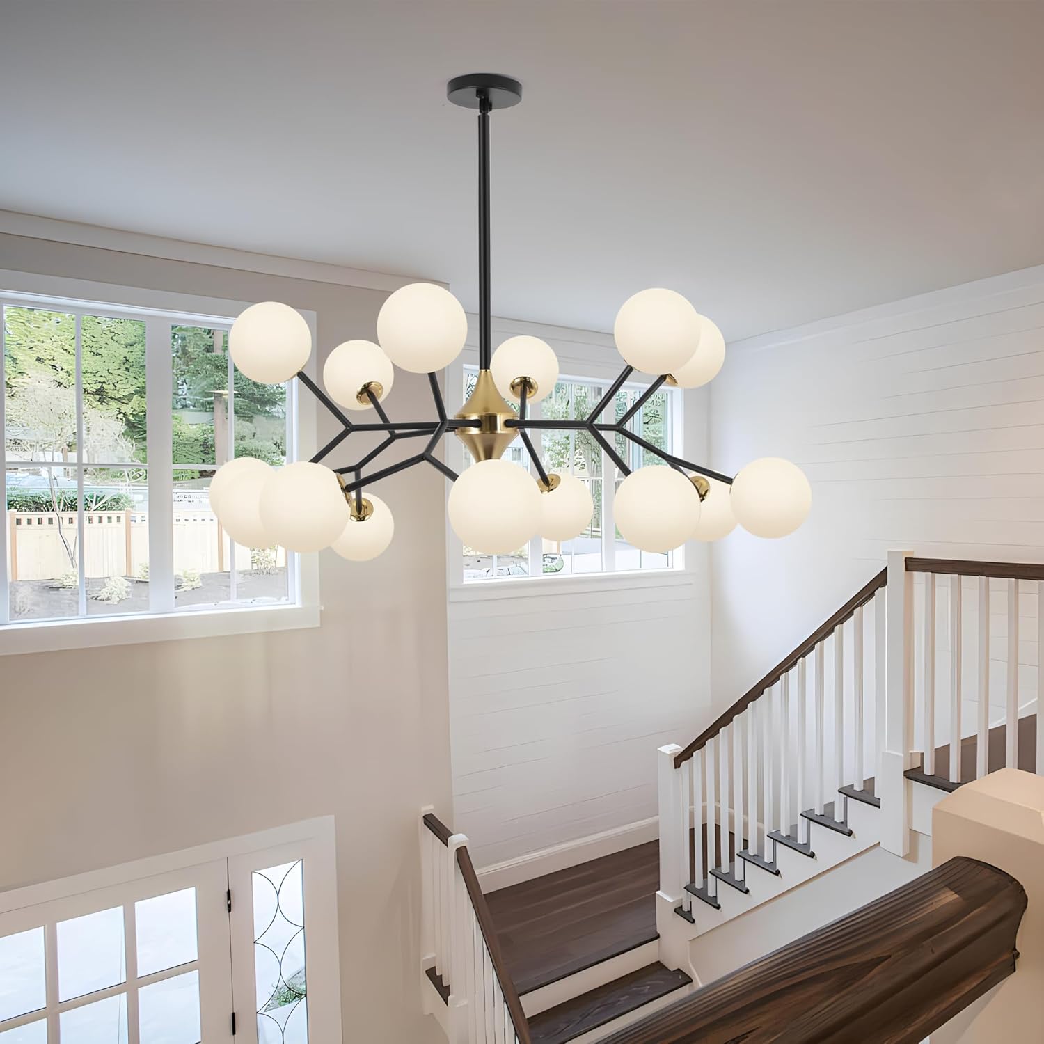 COCOSTAR Black and Gold Dining Room Chandelier, 15 Lights Mid Century Modern Sputnik Chandelier for Kitchen Island Living Room Bedroom, Ceiling Light Fixture Over Table, G9 Base