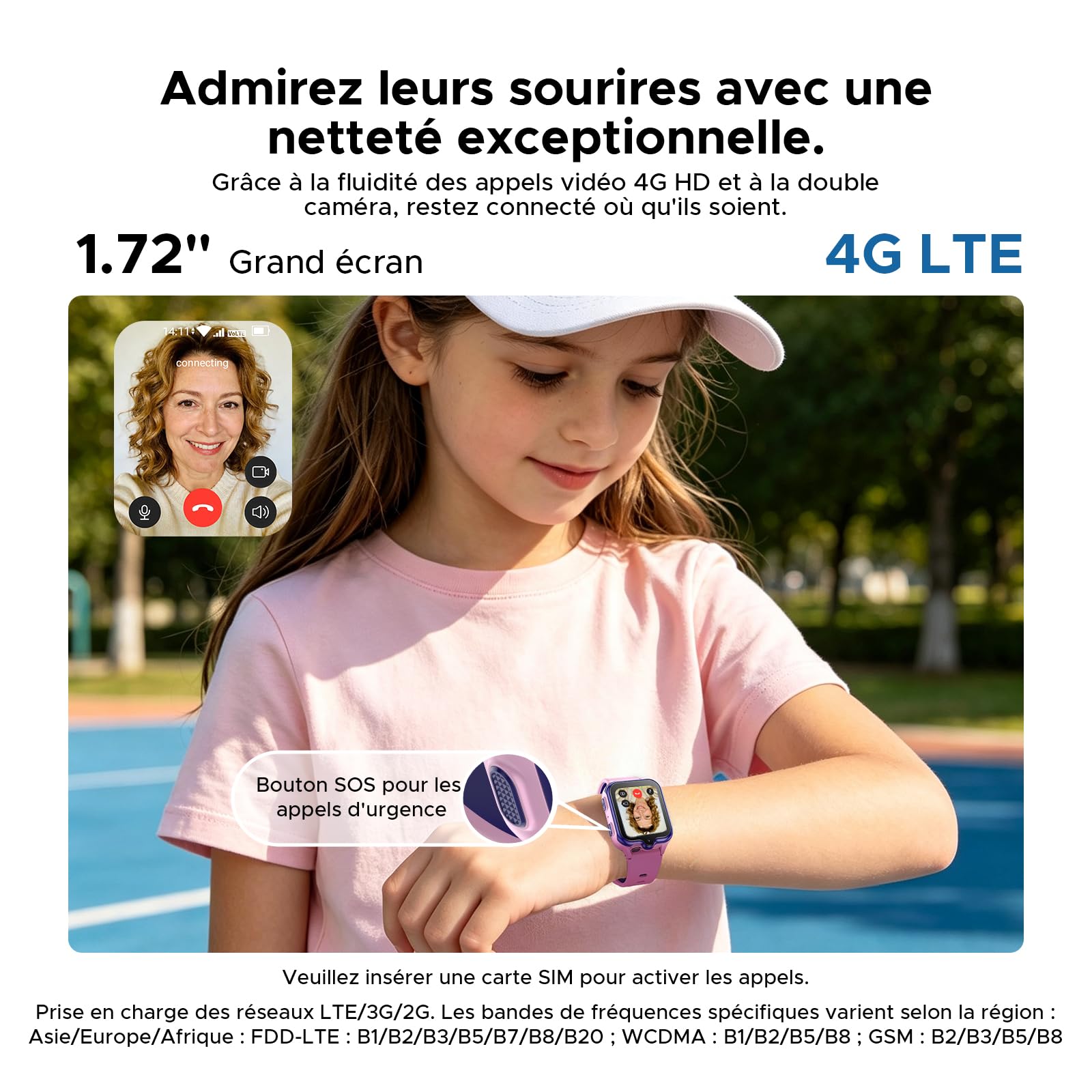 Anyscene S3 Montre Connectée Enfant GPS, Écran HD De 1,72 Pouces, Appels Vidéo 4G LTE, Étanchéité IP68, Mémoire de 16 Go, Batterie 900 mAh, Podomètre Réveil Jeux Cadeau Anniversaire, Noire