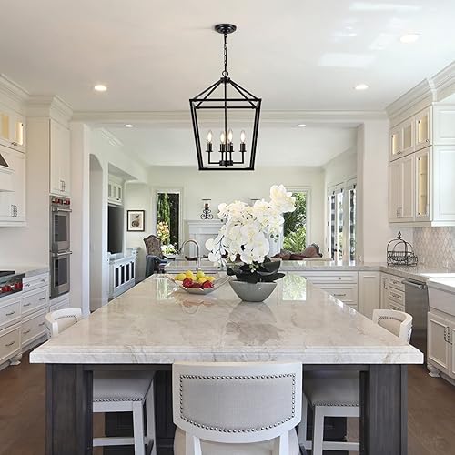 Miniatura 7 de Iluminación colgante negra de granja, 4 lámparas de jaula negra clara, lámpara de granja colgante de metal para isla de cocina, comedor, entrada,