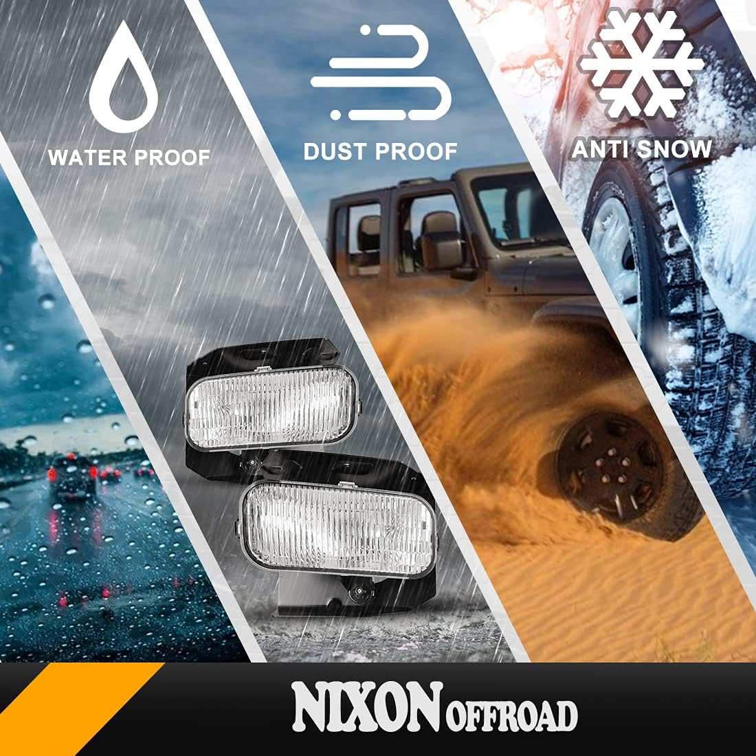 Nixon Offroad Fog Lights Compatible with 1999-2004 Ford F150, 1999-2002 Ford Expedition Clear Lens w/ H10 12V 42W Bulbs