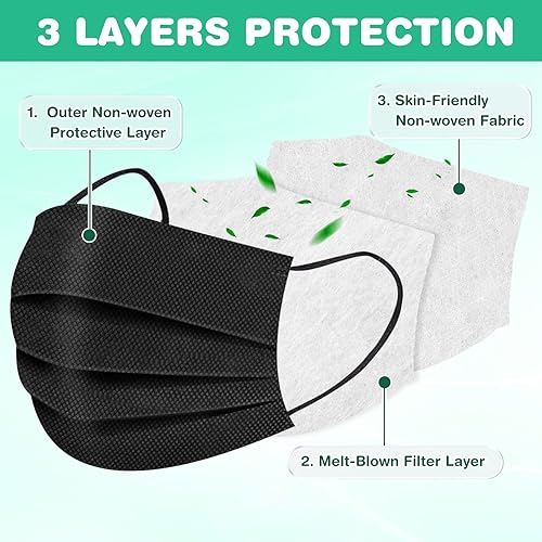 Miniatura 4 de XDX Máscara para niños envuelta individualmente, máscara facial desechable negra para niños y niñas, 3 capas, 5.7 x 3.7 pulgadas, tamaño infantil,