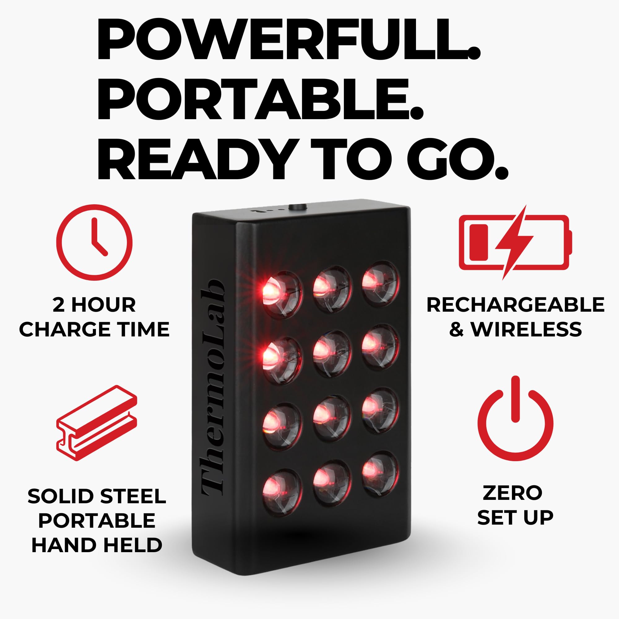 ThermoLab Lampada per terapia a luce rossa, pannello LED ricaricabile portatile con luce da 660 nm e 850 nm per benessere, relax ed energia, terapia a infrarossi compatta per casa e viaggi - Aura Pro