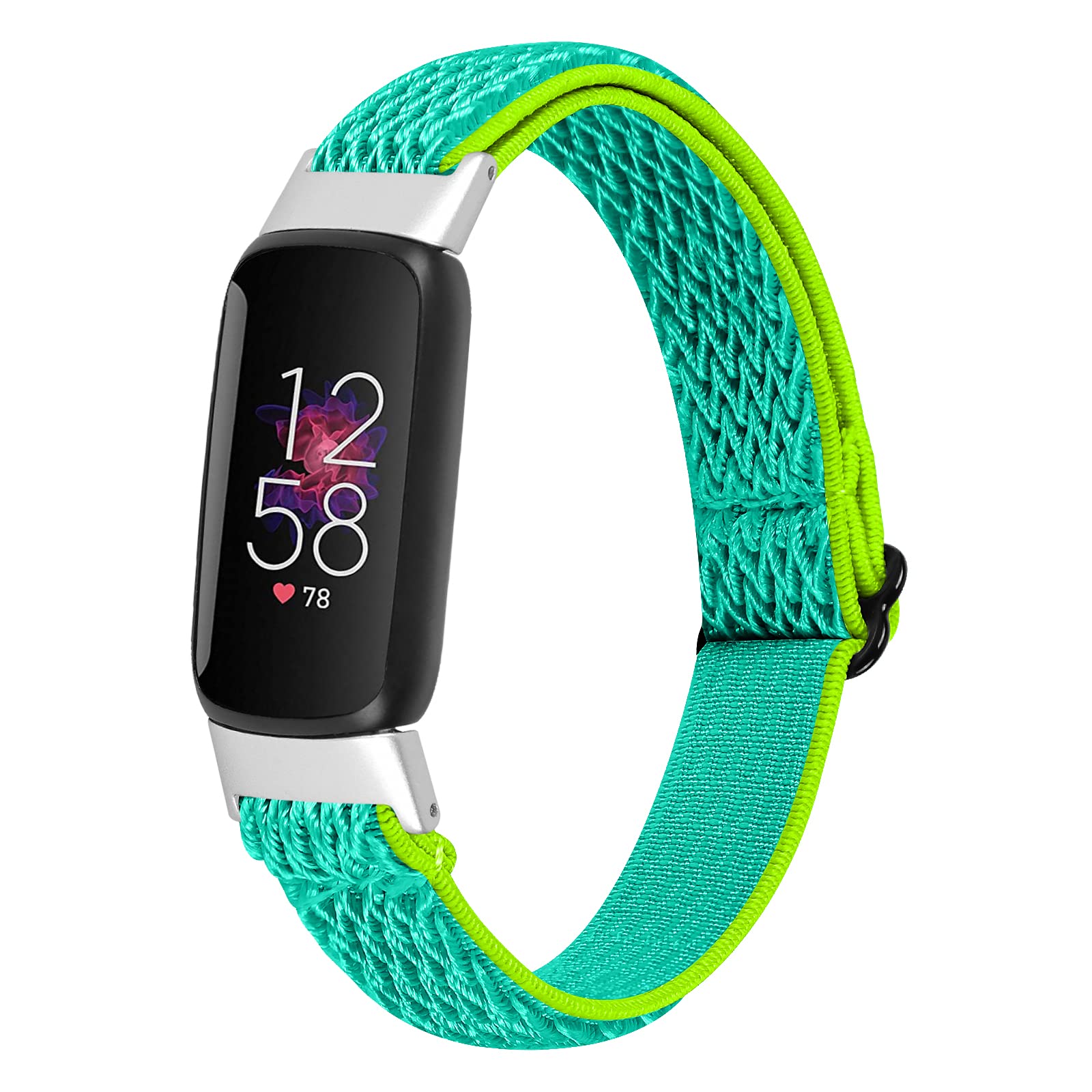 Lijinlan Elastic Woven Nylon Band Compatible with Fitbit Luxe/Luxe SE, Stretchable Adjustable Breathable Cotton Braided Wristband Replacement Strap for Fitbit Luxe for Women (Yellowgreen Darkblue)