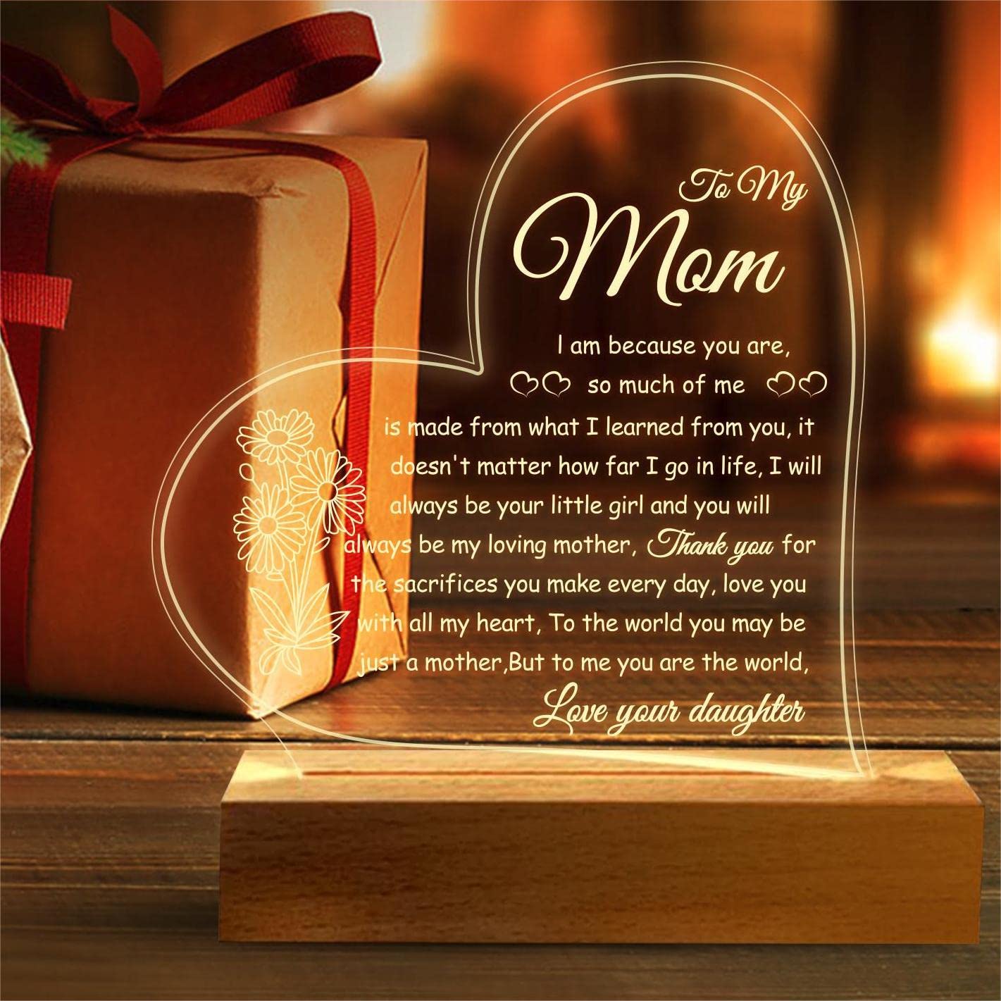 Mothers Day Gifts from Daughter Christmas Gifts for Mom Birthday Gifts for Mom Engraved Mom Night Light USB Low Power Night Lamp Presents for Mom on Valentine's Day Christmas