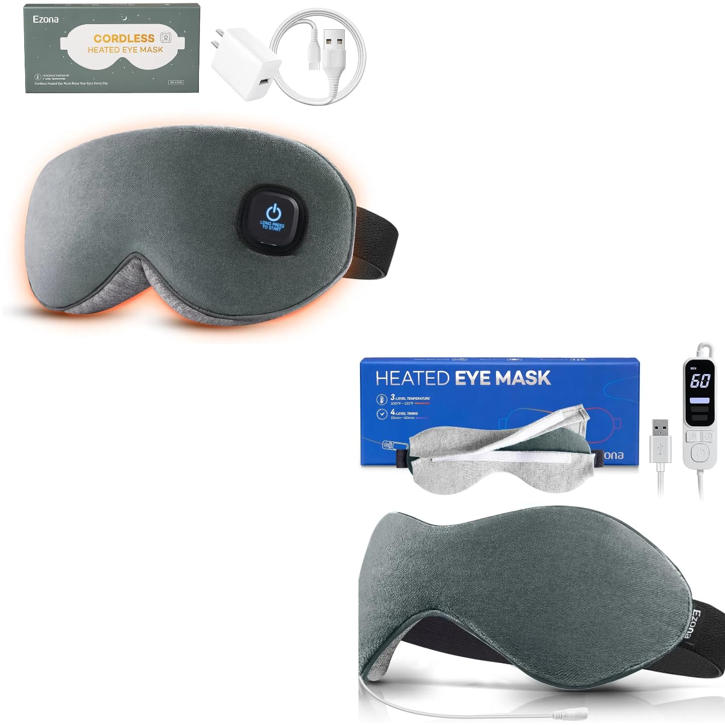 Ezona Premium Heated Eye Mask Bundle - Cordless USB Electric Eye Compress Set for Dry Eyes Relief Blepharitis