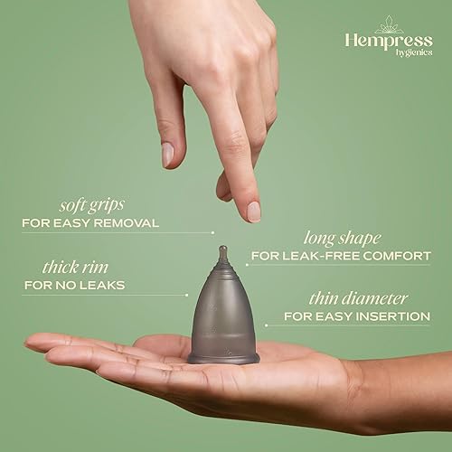 Miniatura 5 de Hempress Hygienics Vaso de carbón, copas menstruales reutilizables para mujer, suaves, cómodas, flexibles, a prueba de fugas, silicona de grado