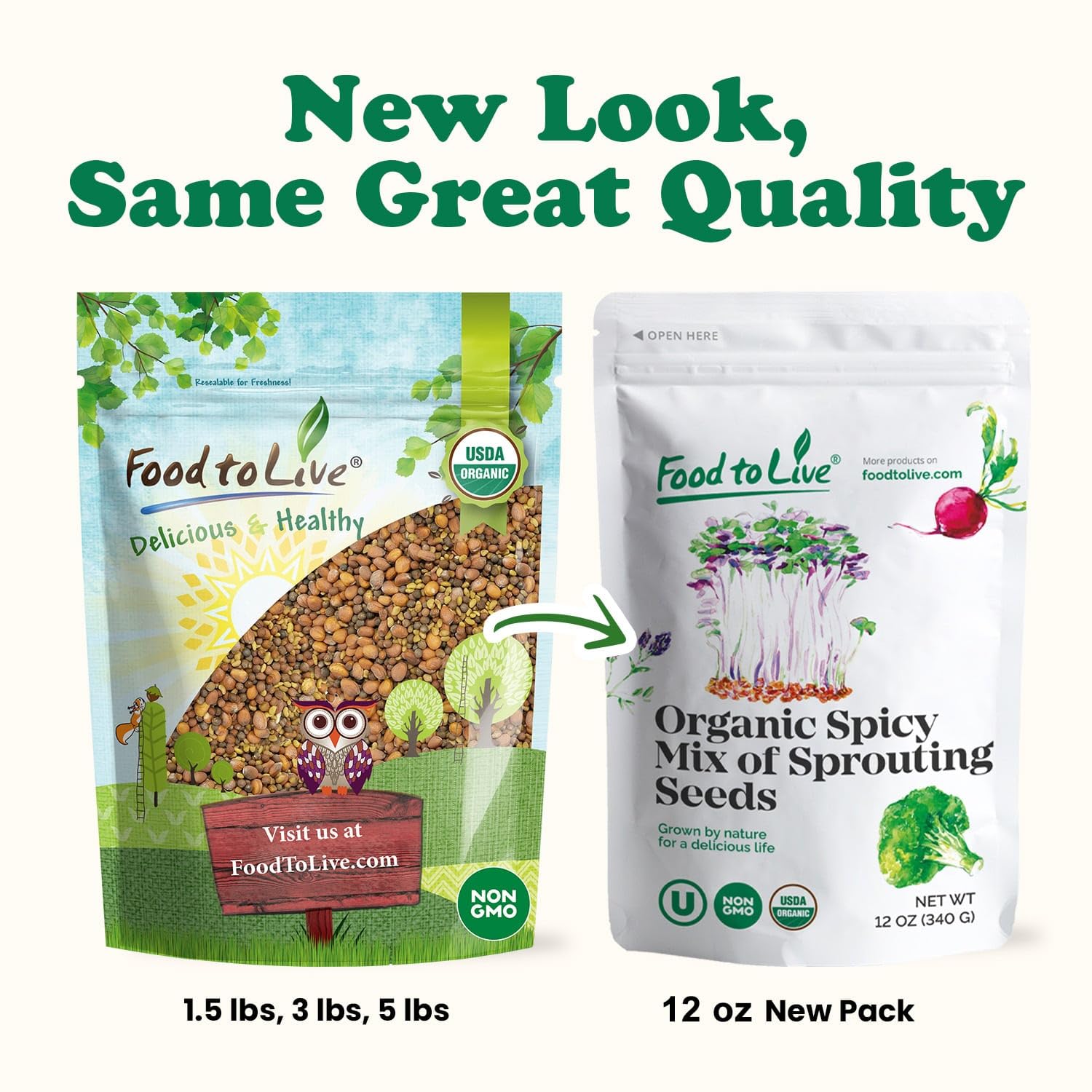 Food to Live Organic Spicy Mix of Sprouting Seeds, 1.5 Pounds — Non-GMO Broccoli, Radish, Alfalfa, Raw, Rich Germination Rate, Non-Irradiated, Pure, Kosher, Vegan Superfood, Bulk, Rich Sulforaphane