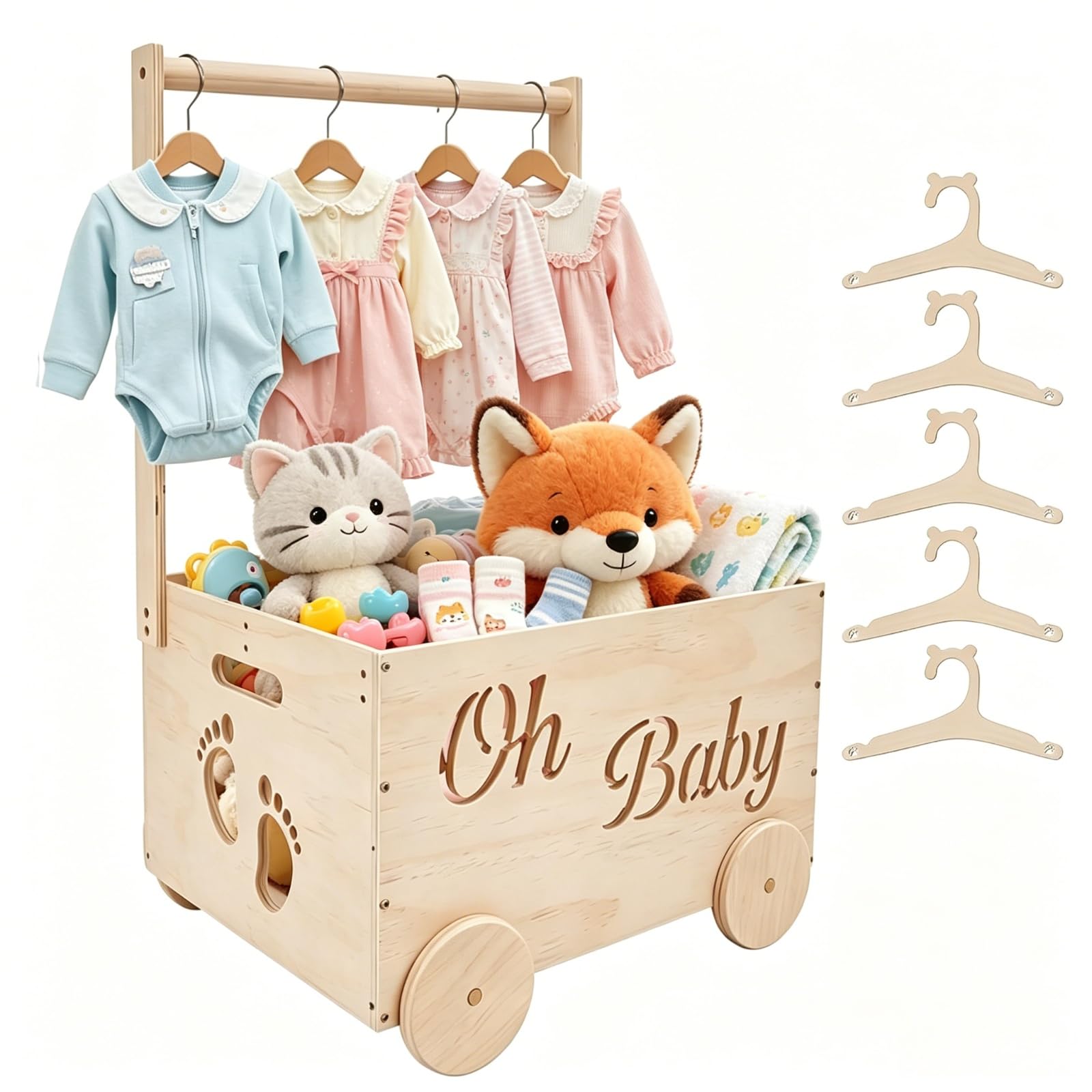 Caisse de douche en bois avec roulettes pour rangement de vêtements de bébé et nouveau-né