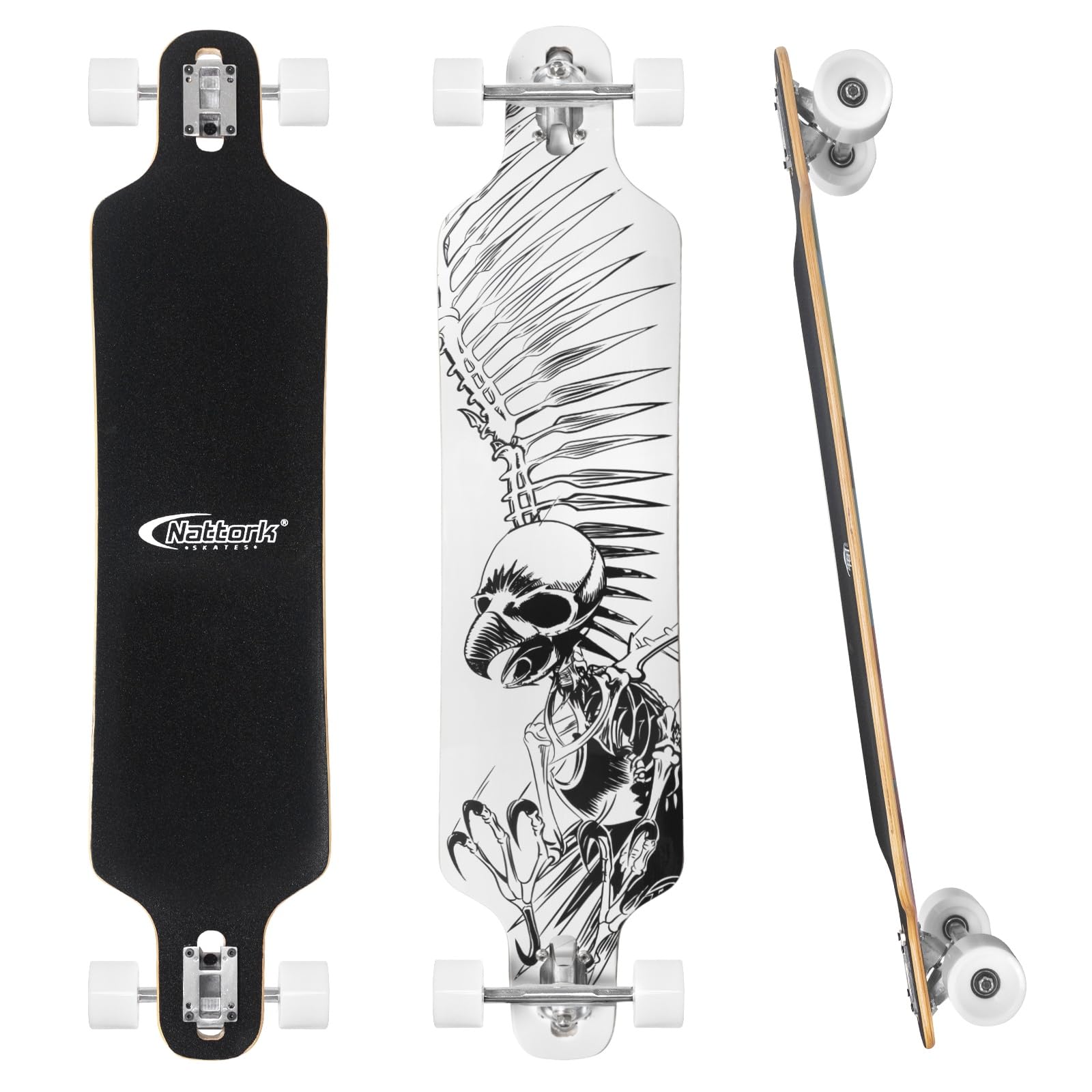 Nattork Longboard Skateboard Complete 8 Ply Canadian Hard Maple for Commuting Carving Downhill Riding with T-Tool Made for