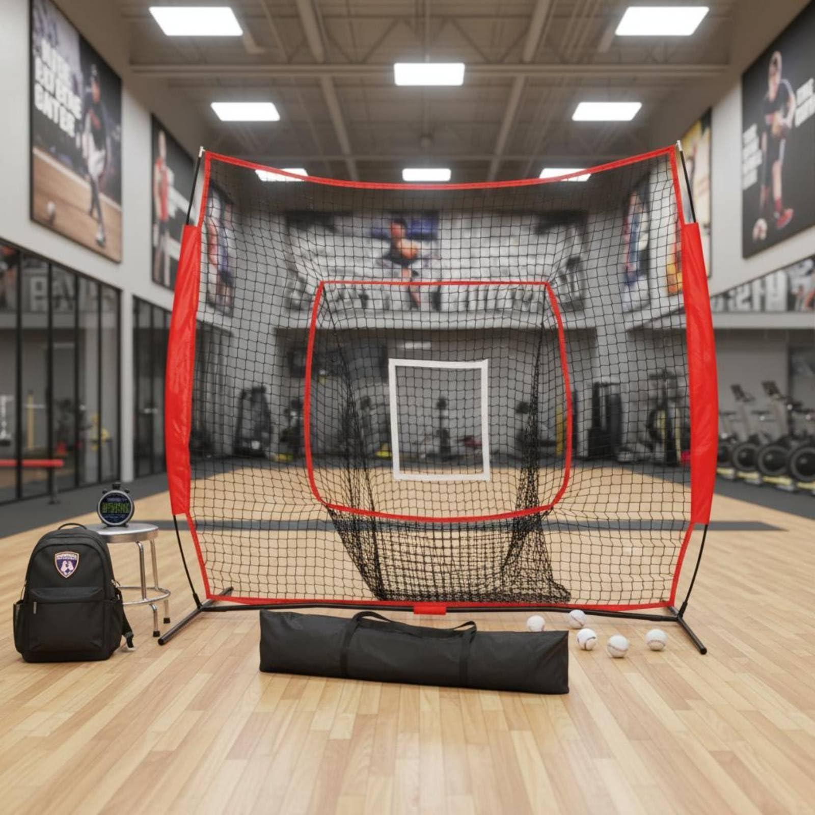 Amagogo Baseball Trainingsnetz Wurfnetz Rückprallnetz Schlagnetz mit Zielbereich zur Fehlerkorrektur Und Konstanten Technikarbeit Schnell Montierbar Und