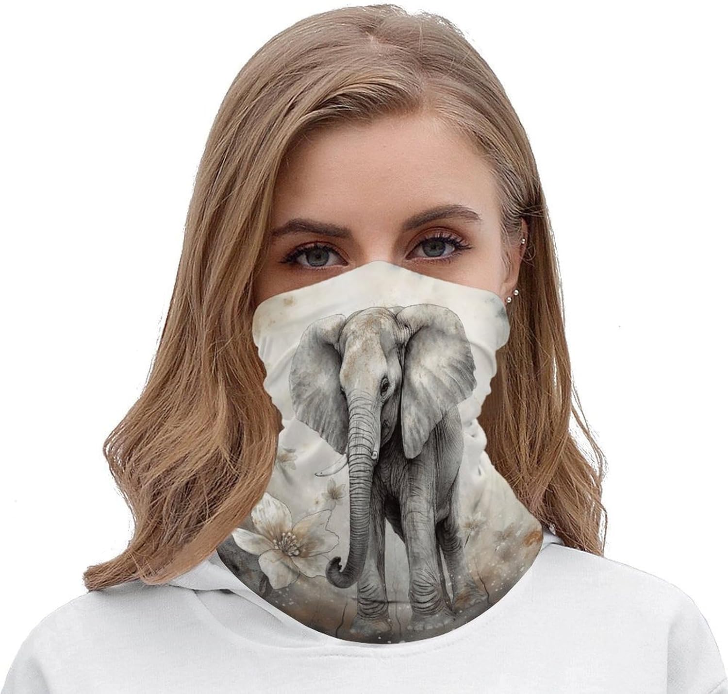 Multi-Use Double Sided Animals Cute Elephant Print Neck Gaiter Face Cover Scarf, Breathable Cooling UV Sun Protection Face Mask, Soft Bandana Head Wrap Headwear for Men Women Outdoor