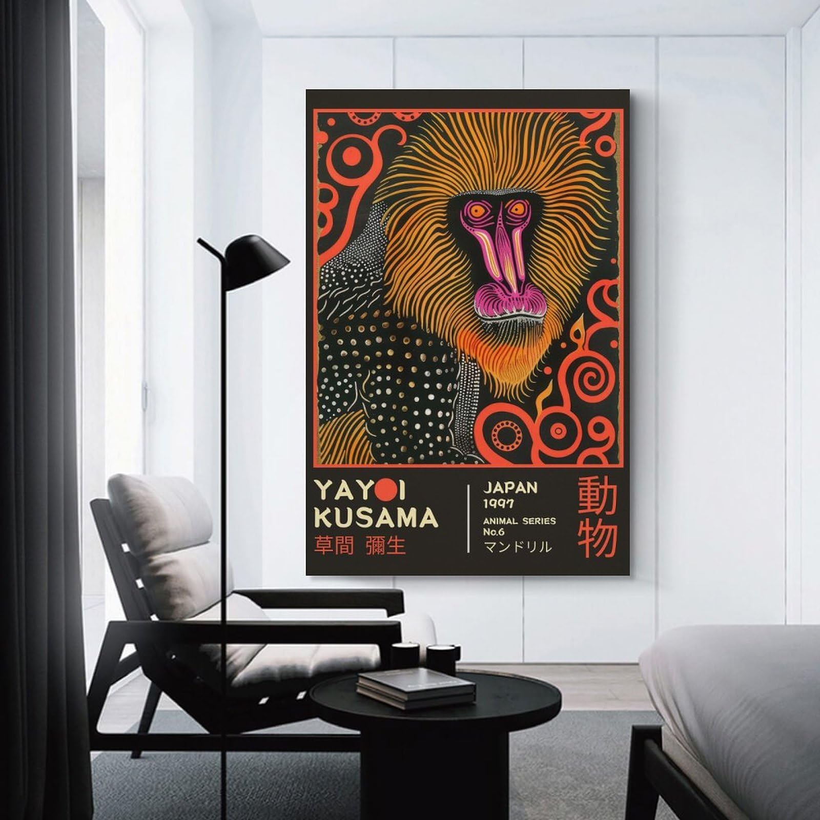 Junmoney Unframe-Style-19 Canvas Wall Art Yayoi Kusama Mandrill No.6 Exhibition Poster, 24X36inch(60X90cm), For Lounge, Study, Hallway Or Flat Walls, Canvas Wall Art That Fits Changing Layouts