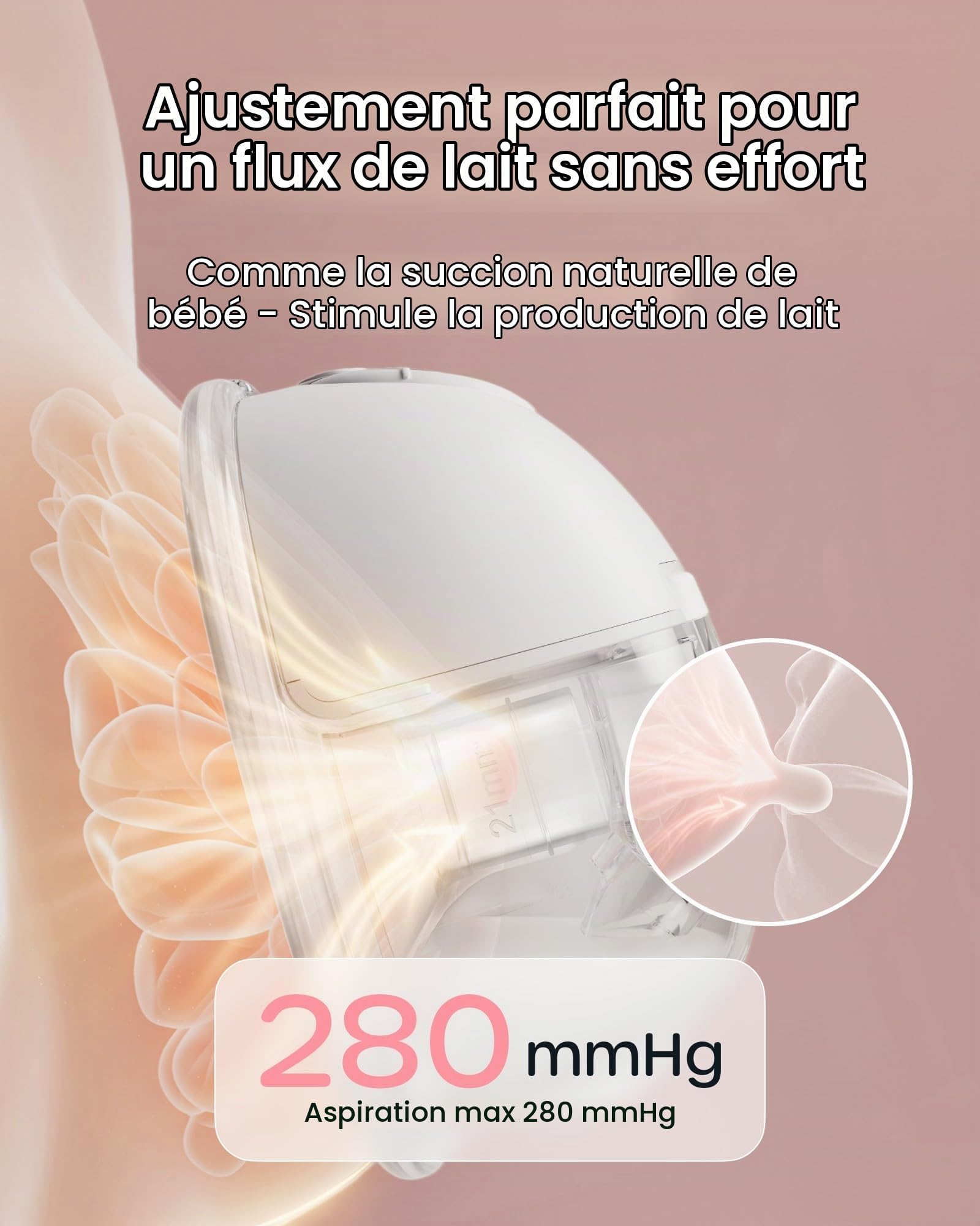 Nuliie Tire Lait Electrique Main Libre S32, Tire Lait Main Libre avec 4 Modes, 9 Niveaux, Fonction Mémoire, Extracteur de Lait Rechargeable avec Affichage LED, Poids léger - 24mm (2 Pack, Rose)