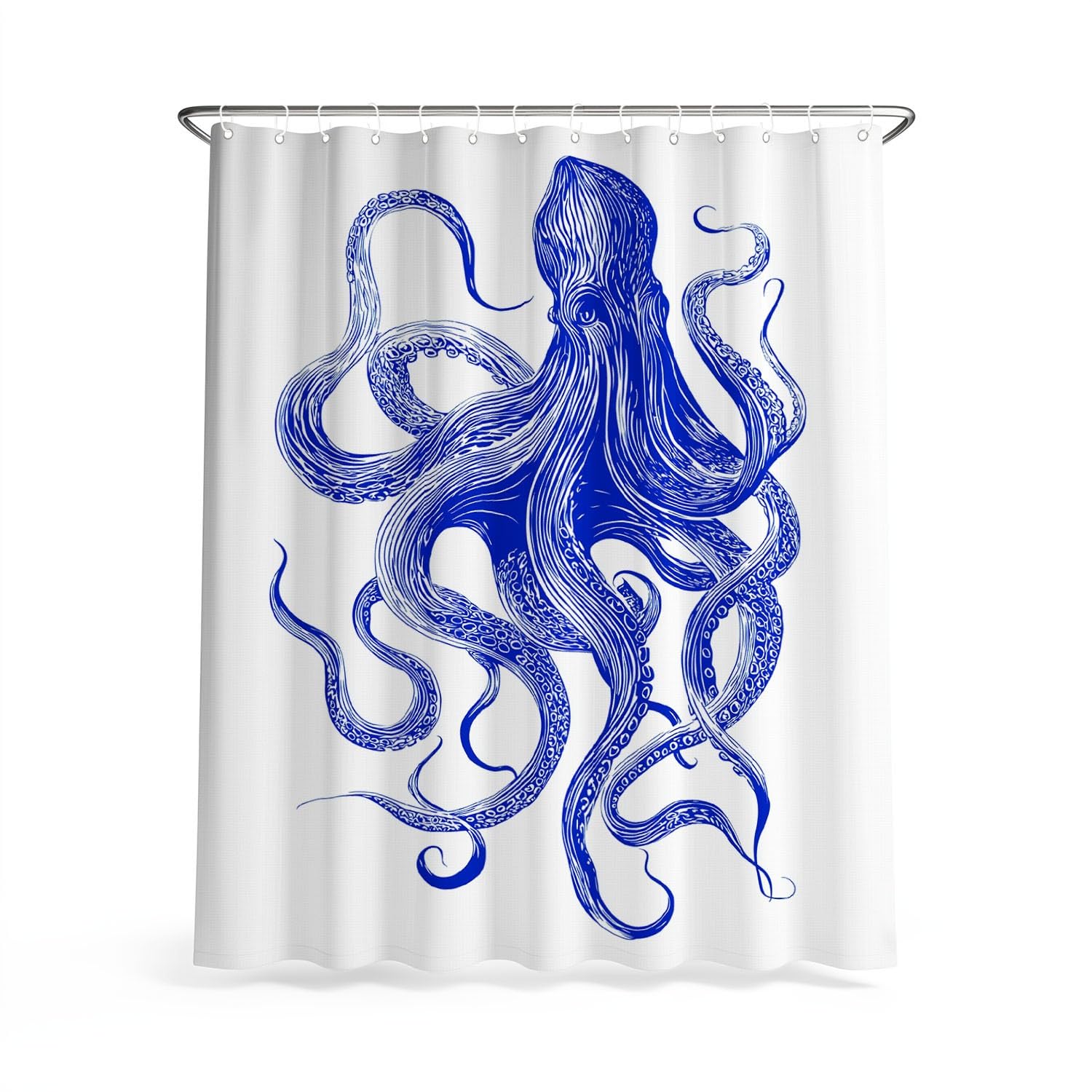 Generico Minimalista Tenda Da Doccia Fantasia Astratto Polpo Blu Bianco, Tenda Da Doccia Per Bagno, Vasca Da Bagno, Tenda In Poliestere Impermeabile Con Ganci In Plastica, 200 x 200 cm