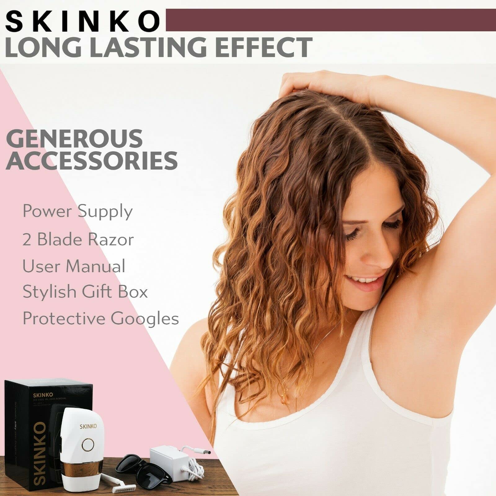 SKINKO IPL - Dispositivo de depilación con 999,999 pulsos de luz, depilación permanente láser, removedor de vello permanente sin dolor, 2 modos de flash y 5 intensidades de luz para cuerpo, piernas,