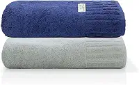 Jogo Toalha De Banho Gigante Ele/Ela Velour 500g/m², 100% Algodão, 02 Peças 85cm x 150cm, Toque Super Macio, Aconchegante, Melhor Absorção, Moderno E Sofisticado (Marinho/Limestone)