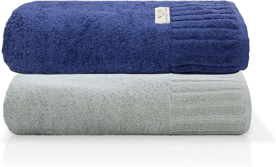 Jogo Toalha De Banho Gigante Ele/Ela Velour 500g/m², 100% Algodão, 02 Peças 85cm x 150cm, Toque Super Macio, Aconchegante, Melhor Absorção, Moderno E Sofisticado (Marinho/Limestone)