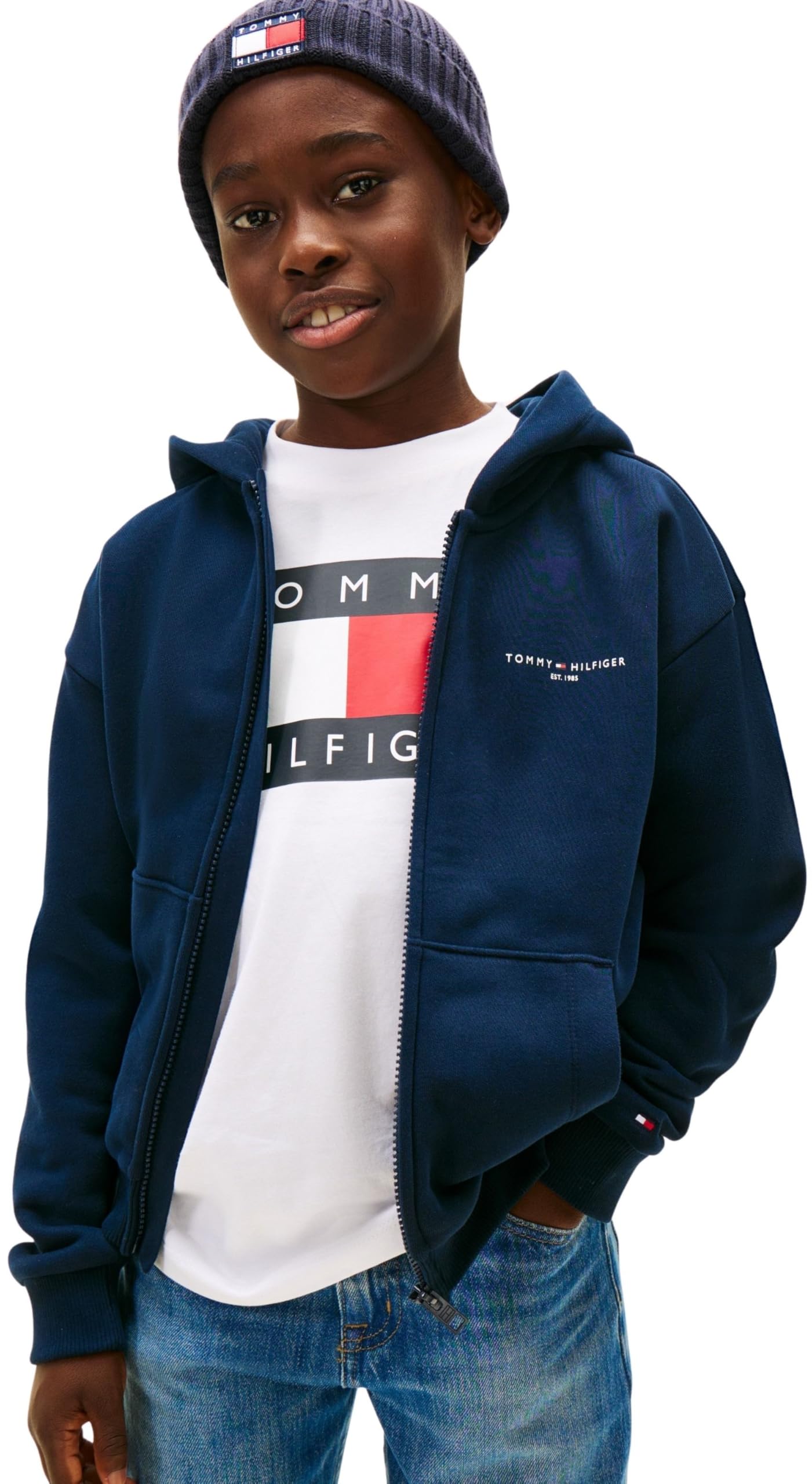 Tommy Hilfiger Kids Gender Inclusive MINI CORP ZIP THROUGH HOODIE KS0KS00726 BLUE (Dark Night Navy) 18 Month
