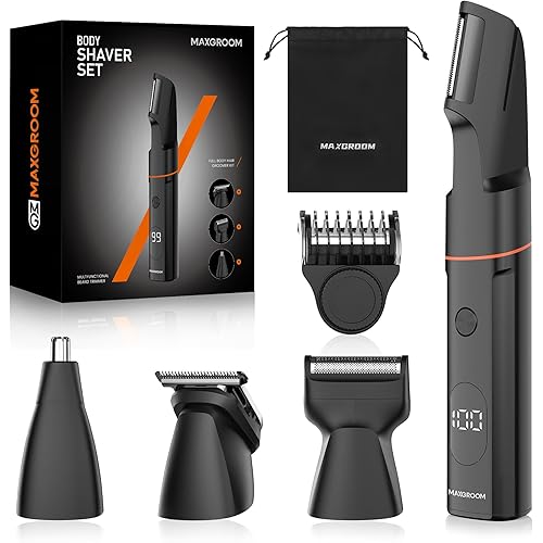 Manscape Body Hair Trimmer for Men, Waterproof Pubic, Groin & Ball Shaver, No-Nick Mens Electric Grooming Kit with LED Display, USB Rechargeable, Adjustable Guide Comb