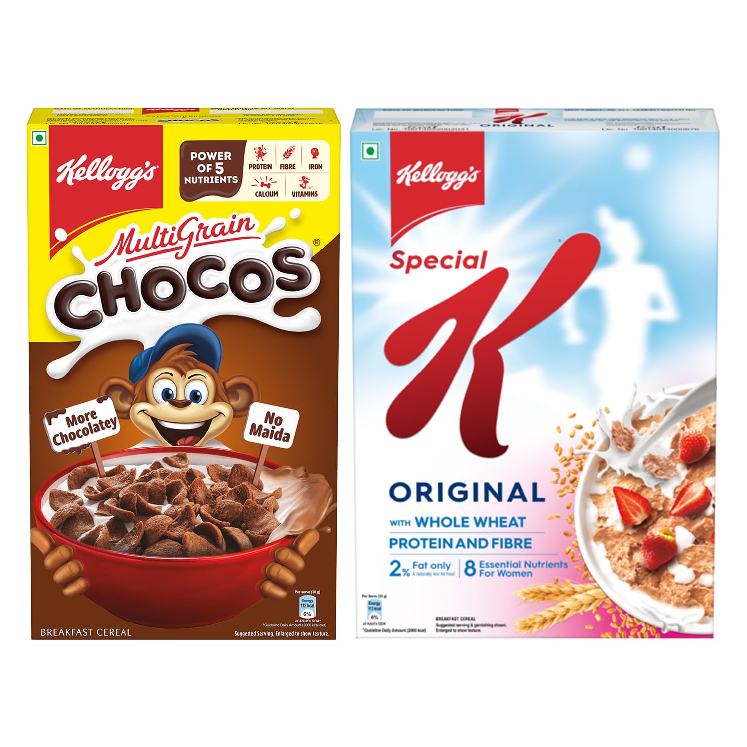 Combo, Kellogg's Chocos, High in Protein, B Vitamins, Calcium and Iron, 700g and Kellogg's Special K Original, Breakfast Cereals, 435g
