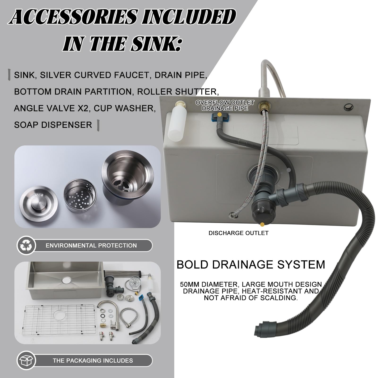50cm Wide Large Stainless Steel Sink, Square Includes Soap Dispenser And Siphon, Built-in Sink With Tap Hole 1 Bowl, Worktop Built-in Sink With Siphon And Over And Drain(Silver-#B,80x50cm)