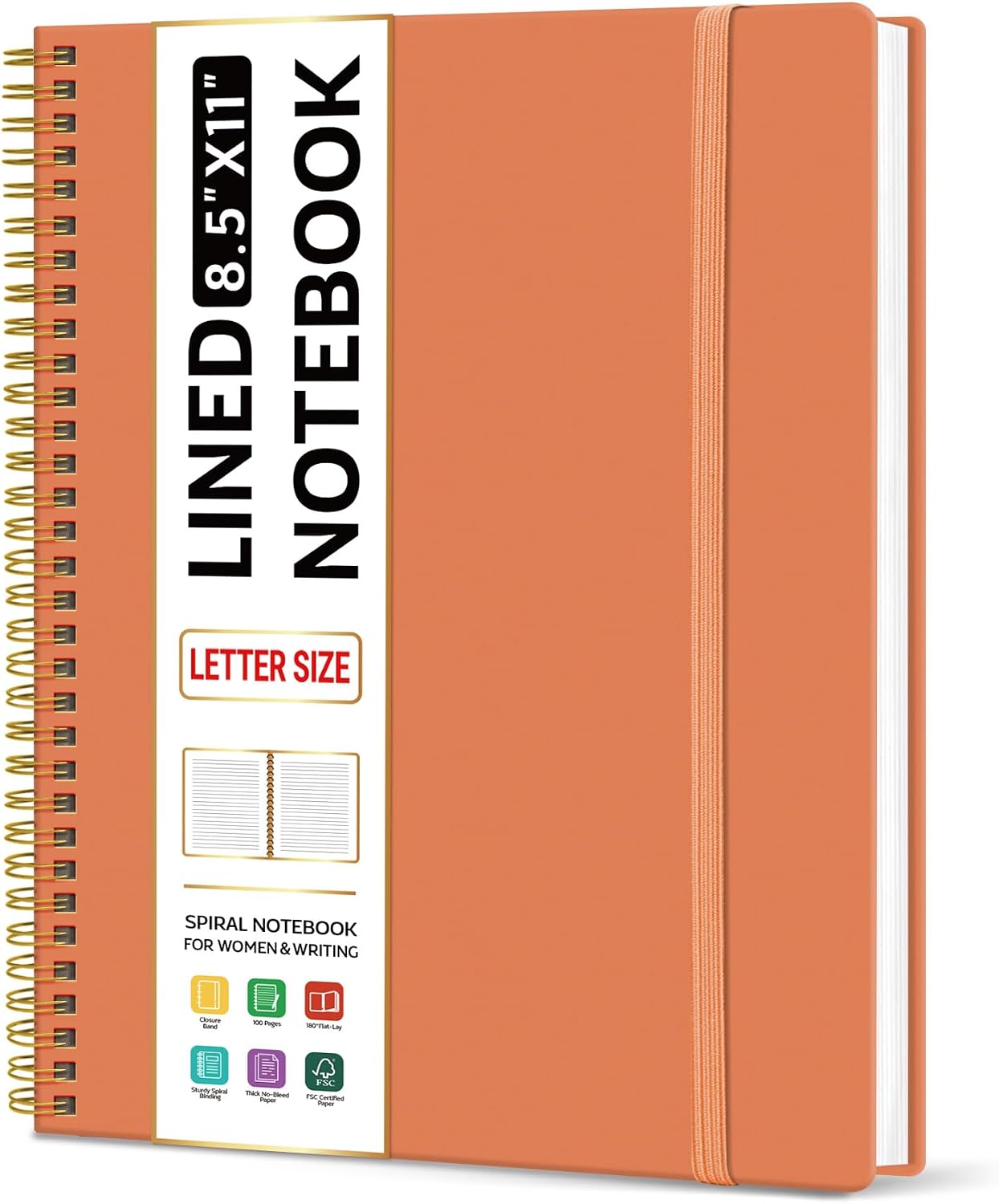 Taja Large Spiral Lined Notebook for Work, Journal for Women & Men