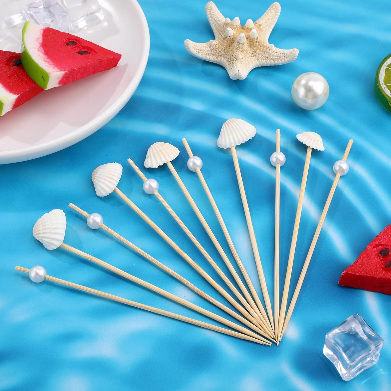 Reallnaive 200 Pcs Cocktail Picks Seashell Toothpicks for Appetizers, 4.7''