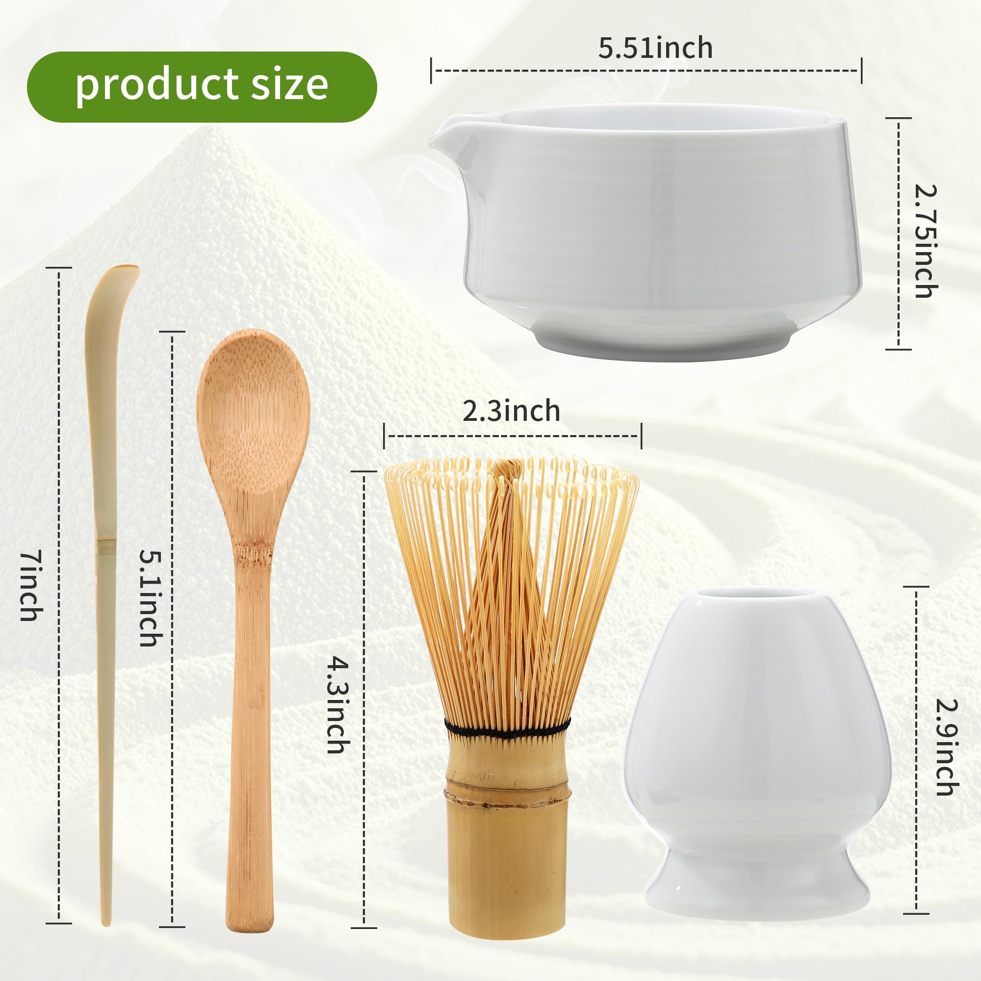 5 pezzi Bianco Matcha Kit Matcha Whisk Set Frusta al Matcha per la Preparazione del tè matcha, Ottimo per la Casa, l'ufficio e la Sala da Tè