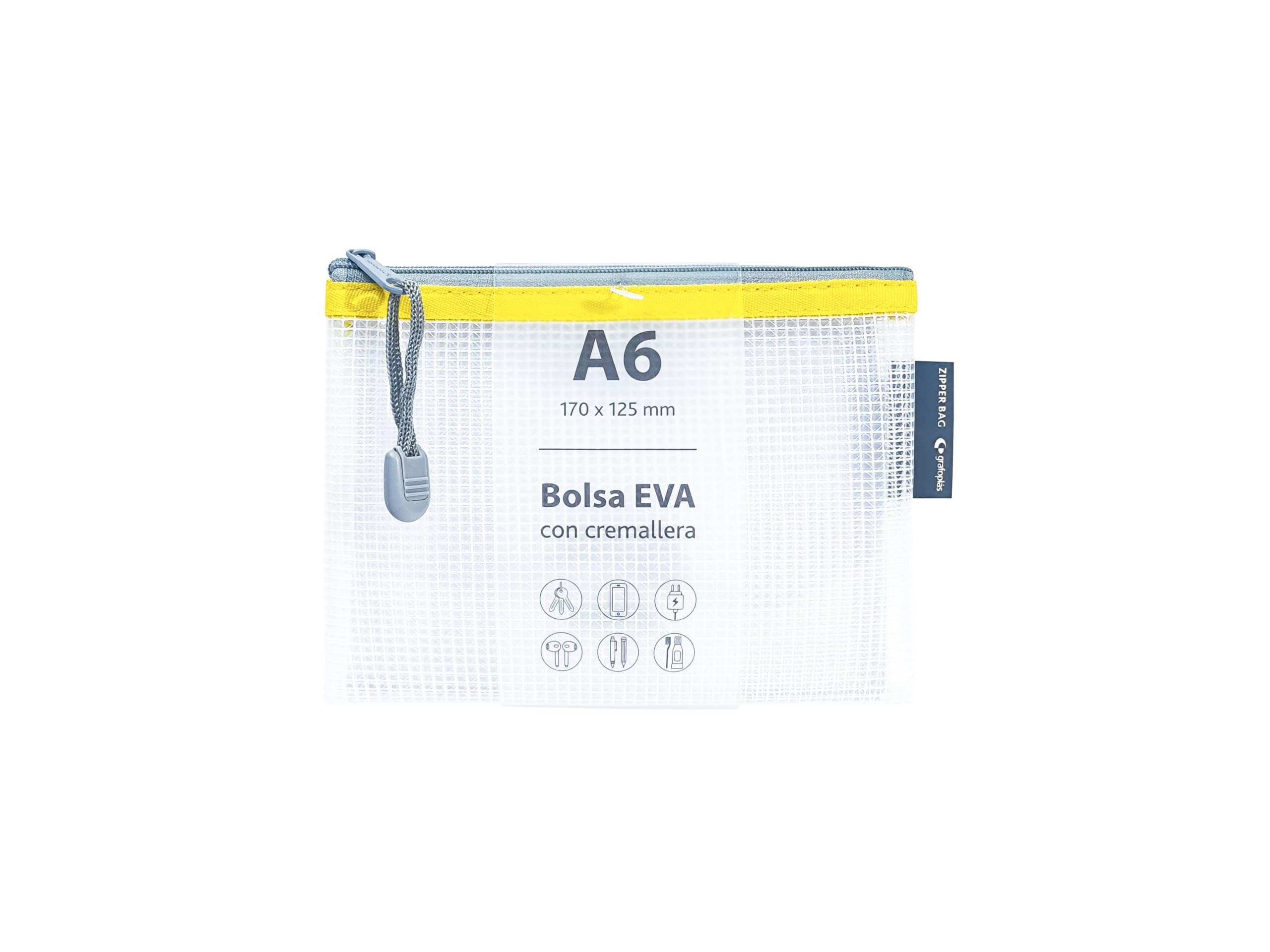 Borsa con cerniera EVA A6 trasparente 17,5 x 12,5 cm gialla