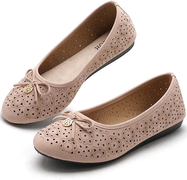 YEOGOR Women's Ballet Shoes Comfortable Slip on Round Toe Flat Casual Shoes for Walking, Driving, Dressy 6 M (Pink)