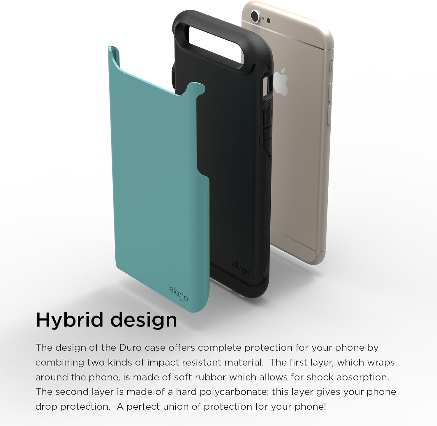 elago iPhone 6S Case, [Duro][Matte Black/Coral Blue] - [Premium Armor][Heavy Shock Absorption][Dual Layers] - for iPhone 6/6S