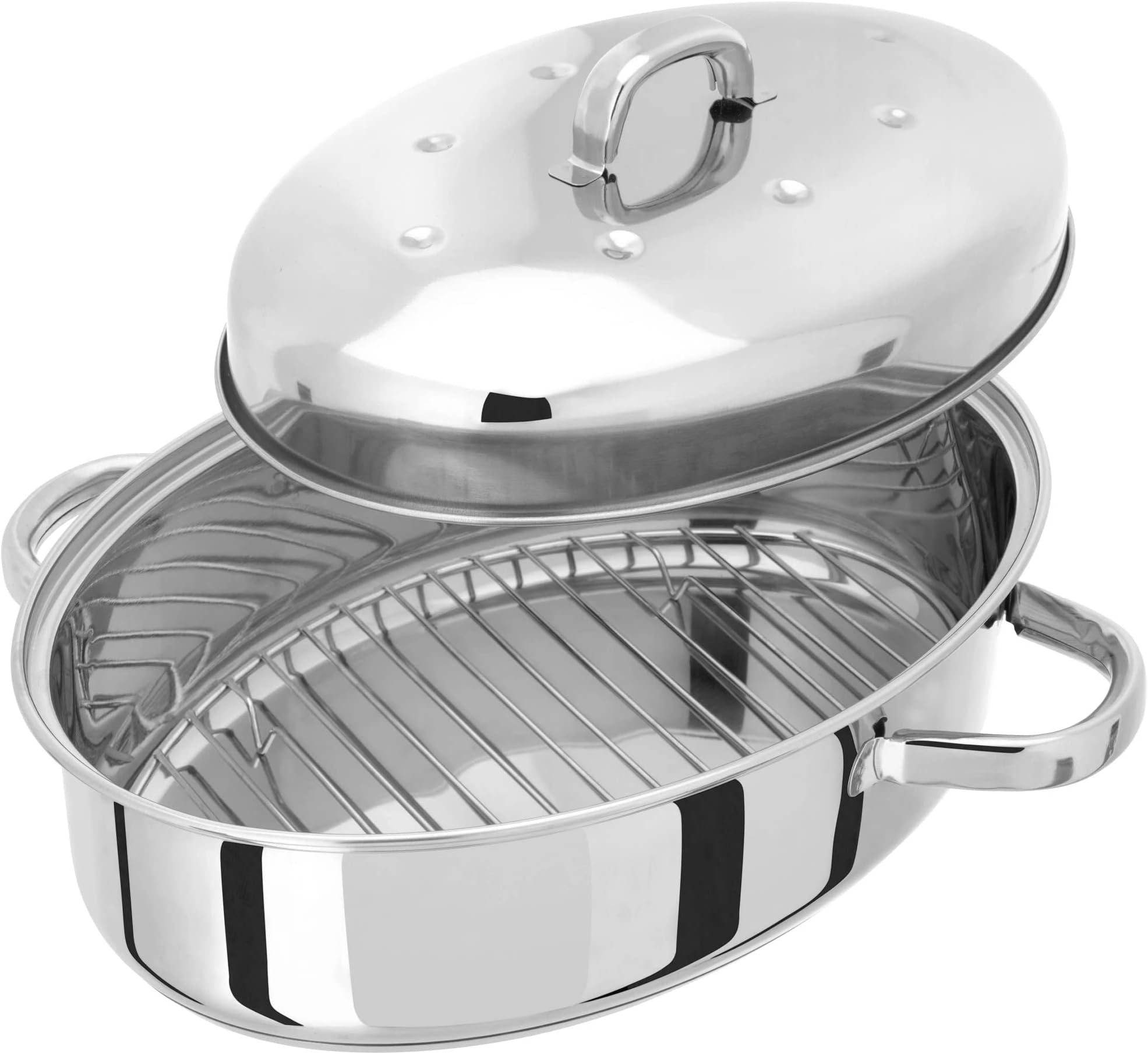 Judge TC182 35 x 25 cm Thermic Oval Roaster With Domed Lid Stainless Steel- silver