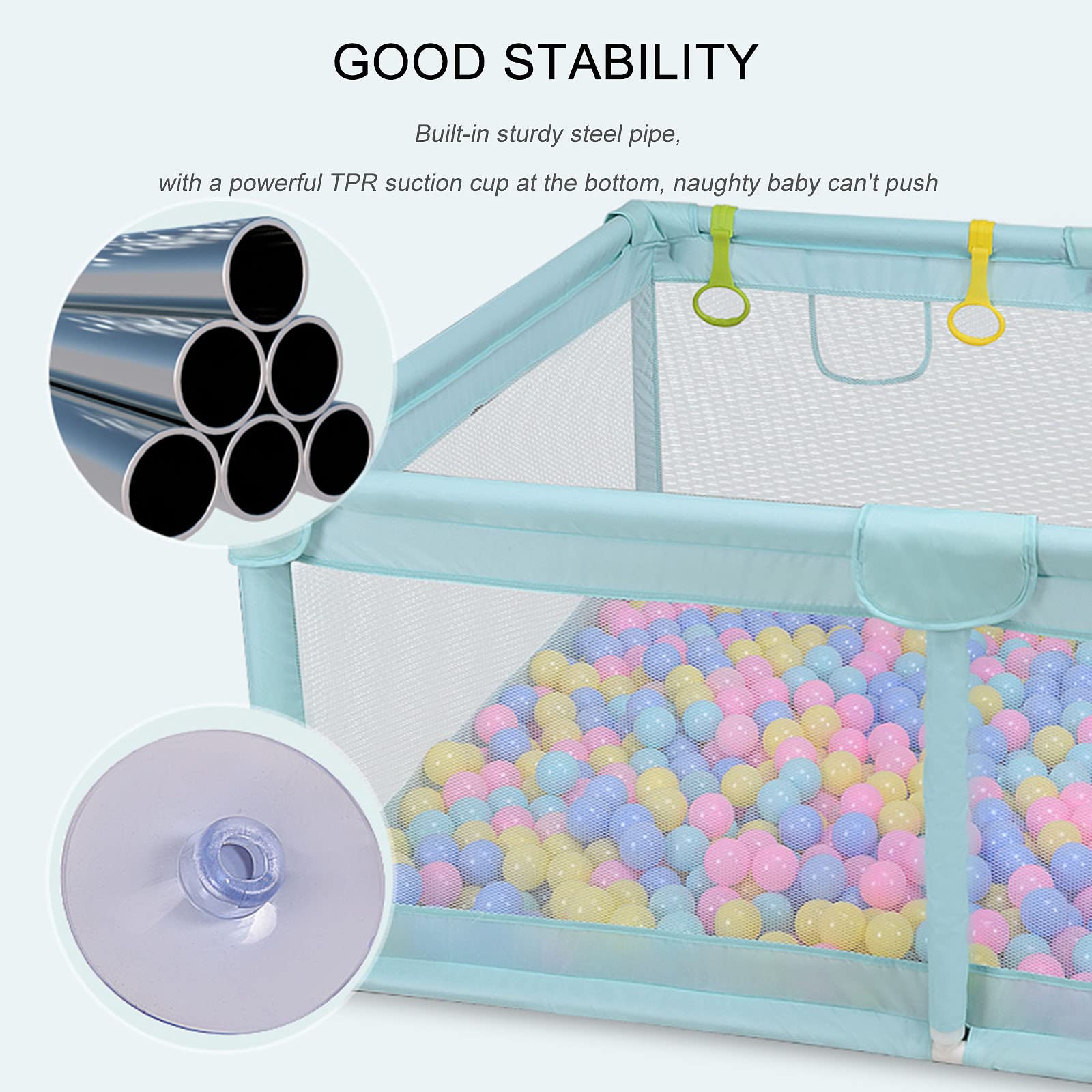 Jolan Oxford Cloth Baby Playpen,Baby Fence with Breathable Mesh and Zipper Door,Portable Safety Playard Crawling Playpen,Playpen for Children,Toddlers,Easy to Install and Remove,Green-120×180cm