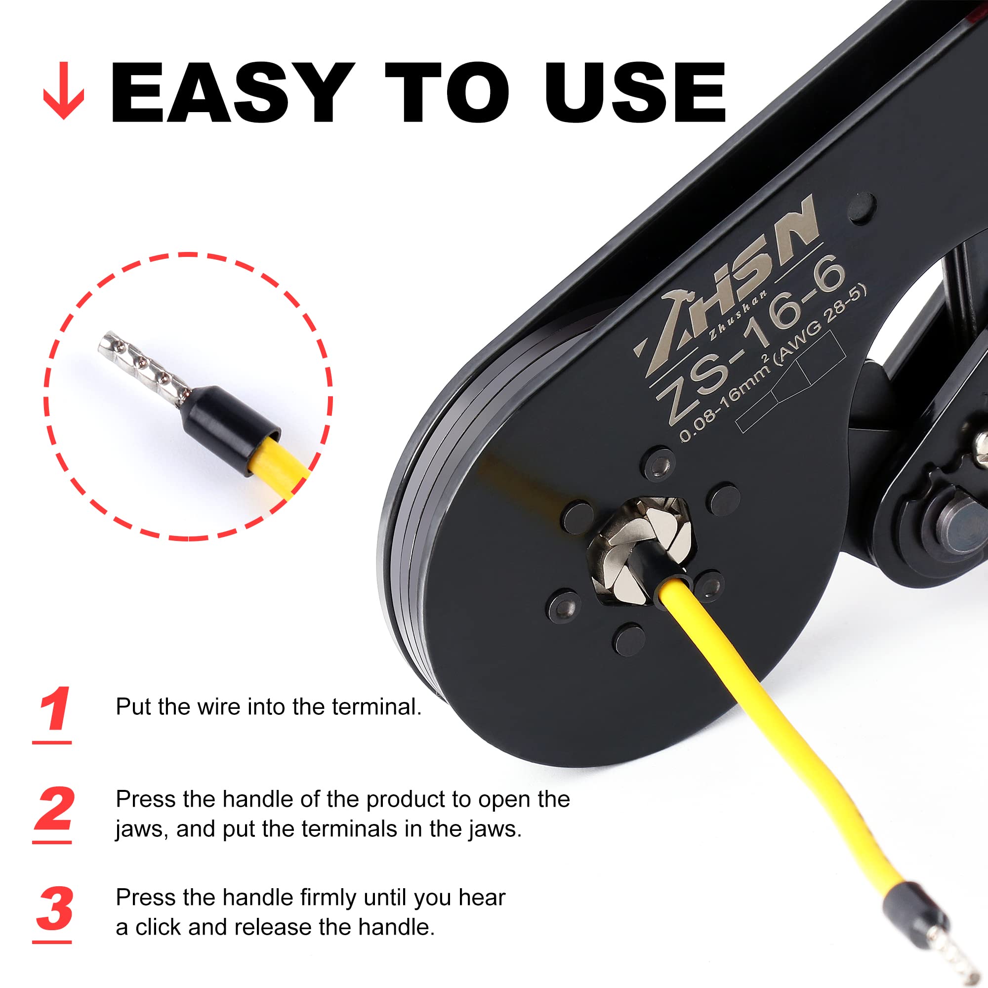 Herramienta de crimpado de virola hexagonal AWG 28-5 (0.08-16 mm²), crimpadora de virola de alambre Zhushan 16-6 con 1200 fundas de conector de terminal
